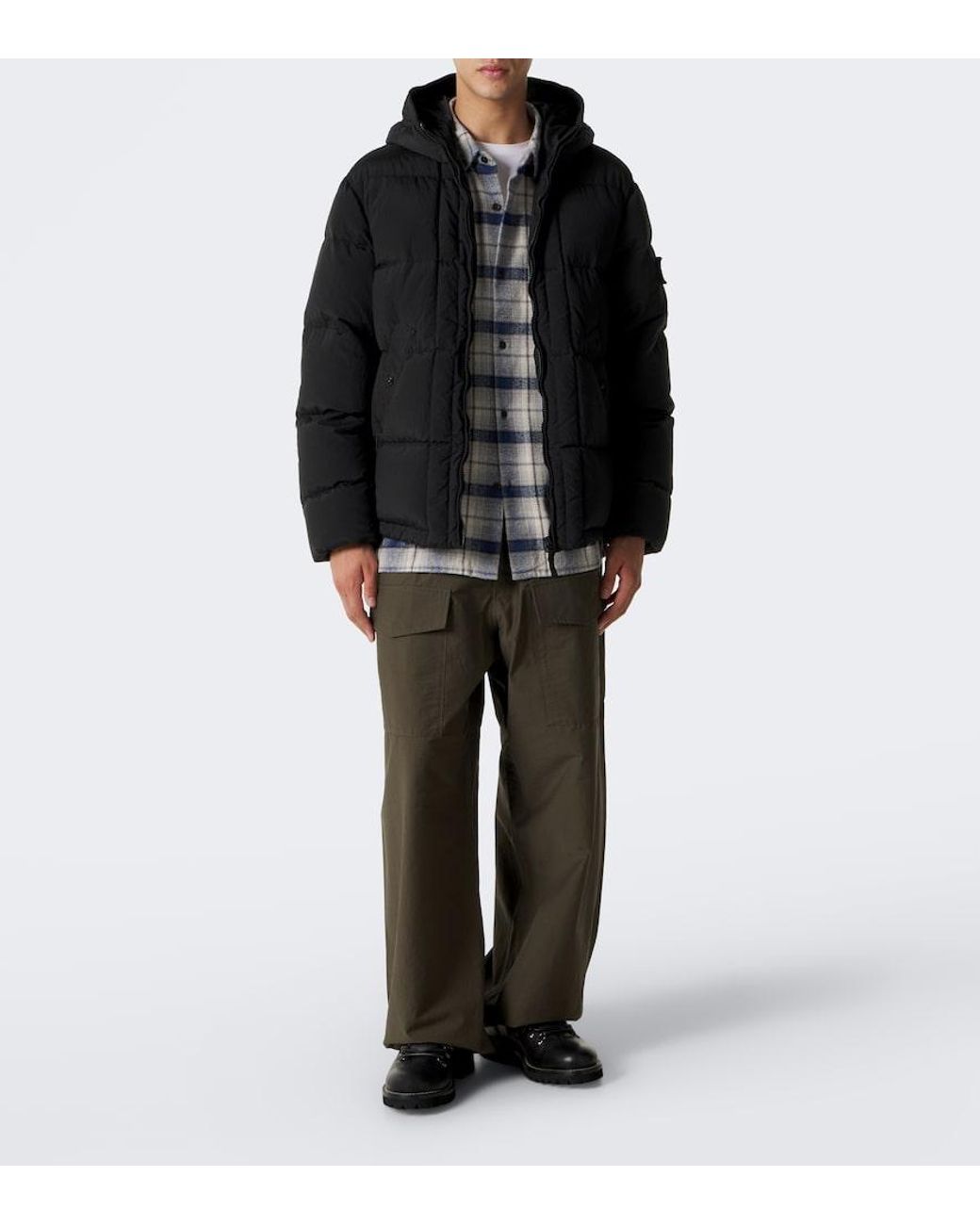 Stone Island Black Hooded Down Jacket for men