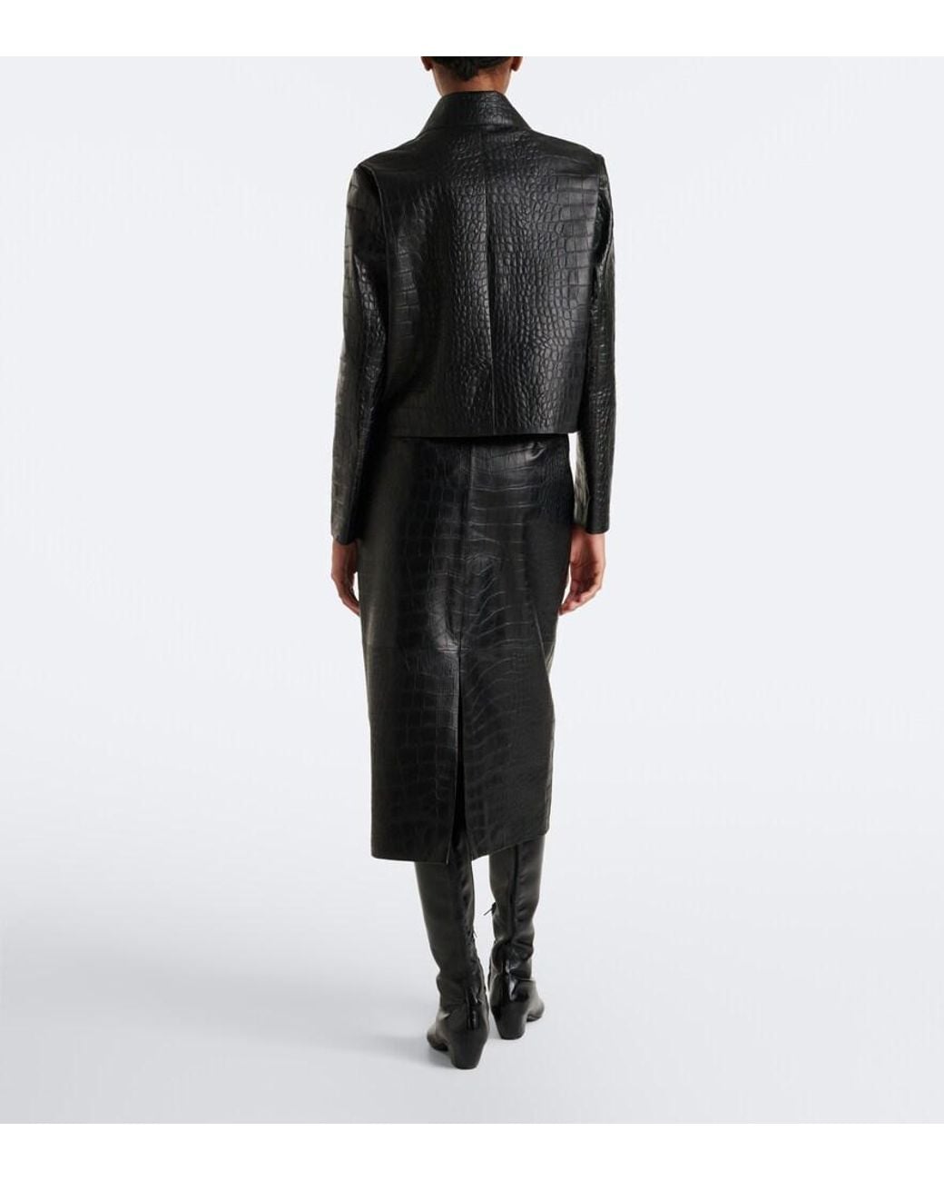 Arma Black Meeka Croc-Effect Leather Pencil Skirt