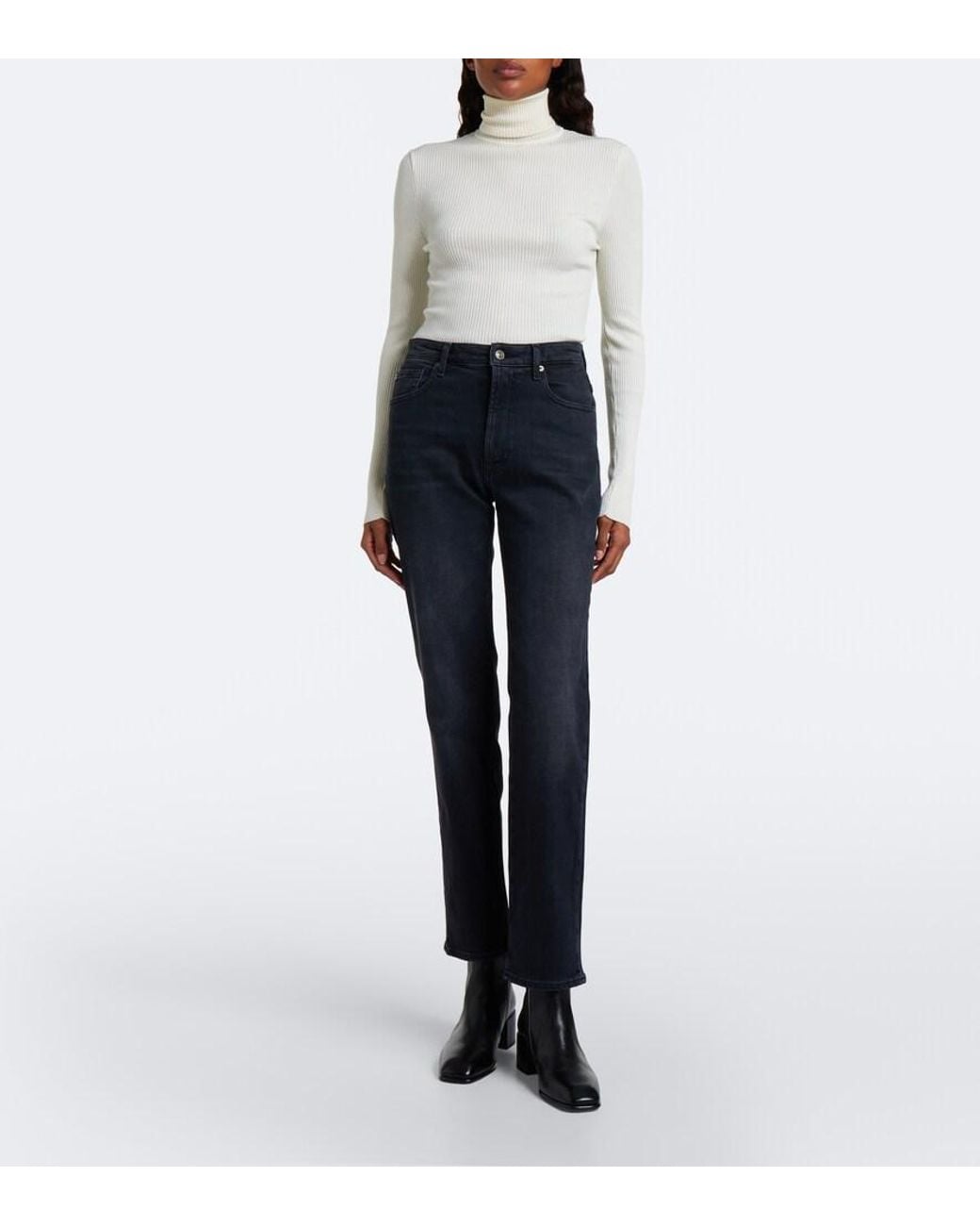7 For All Mankind Blue Faded Straight Jeans