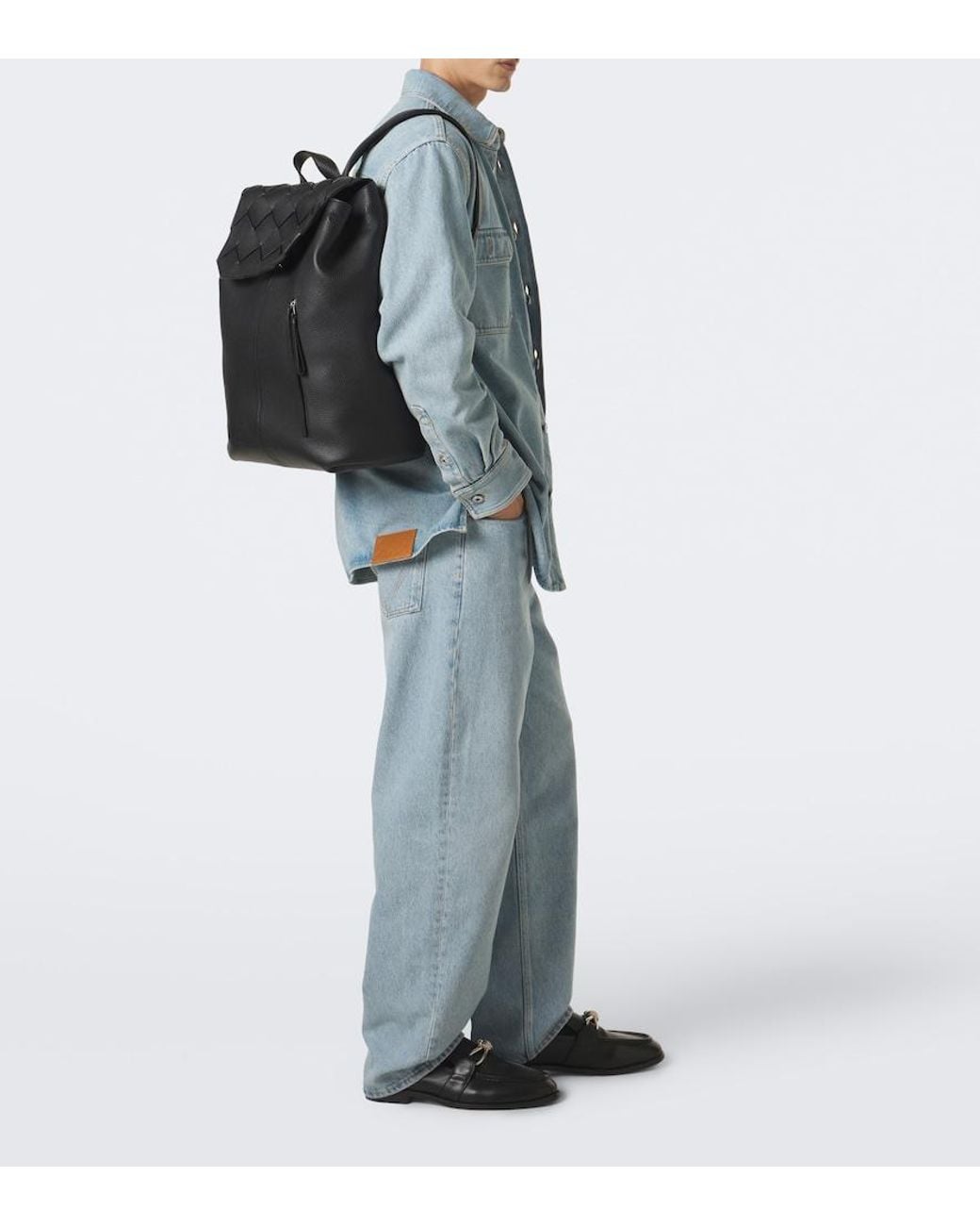 Bottega Veneta Black Diago Intreccio Leather Backpack for men