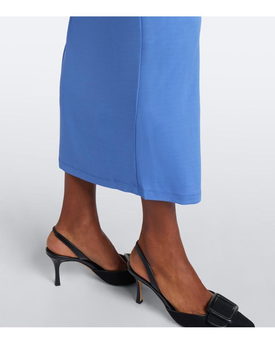 Carolina Herrera Blue Ruched Off-Shoulder Jersey Midi Dress