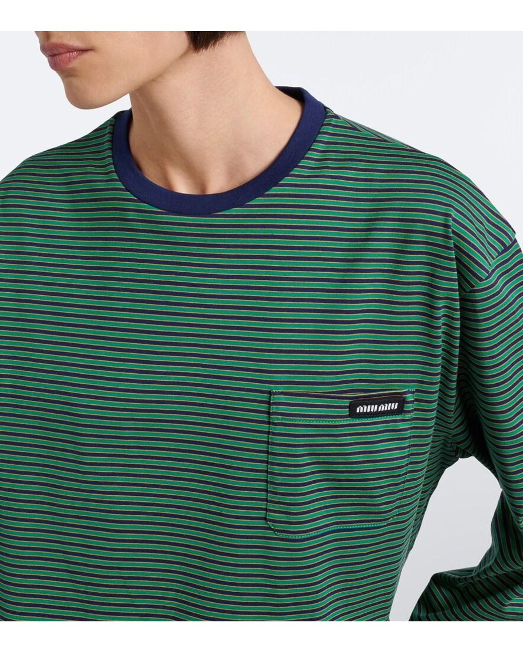 Miu Miu Green Striped Cotton Jersey T-Shirt