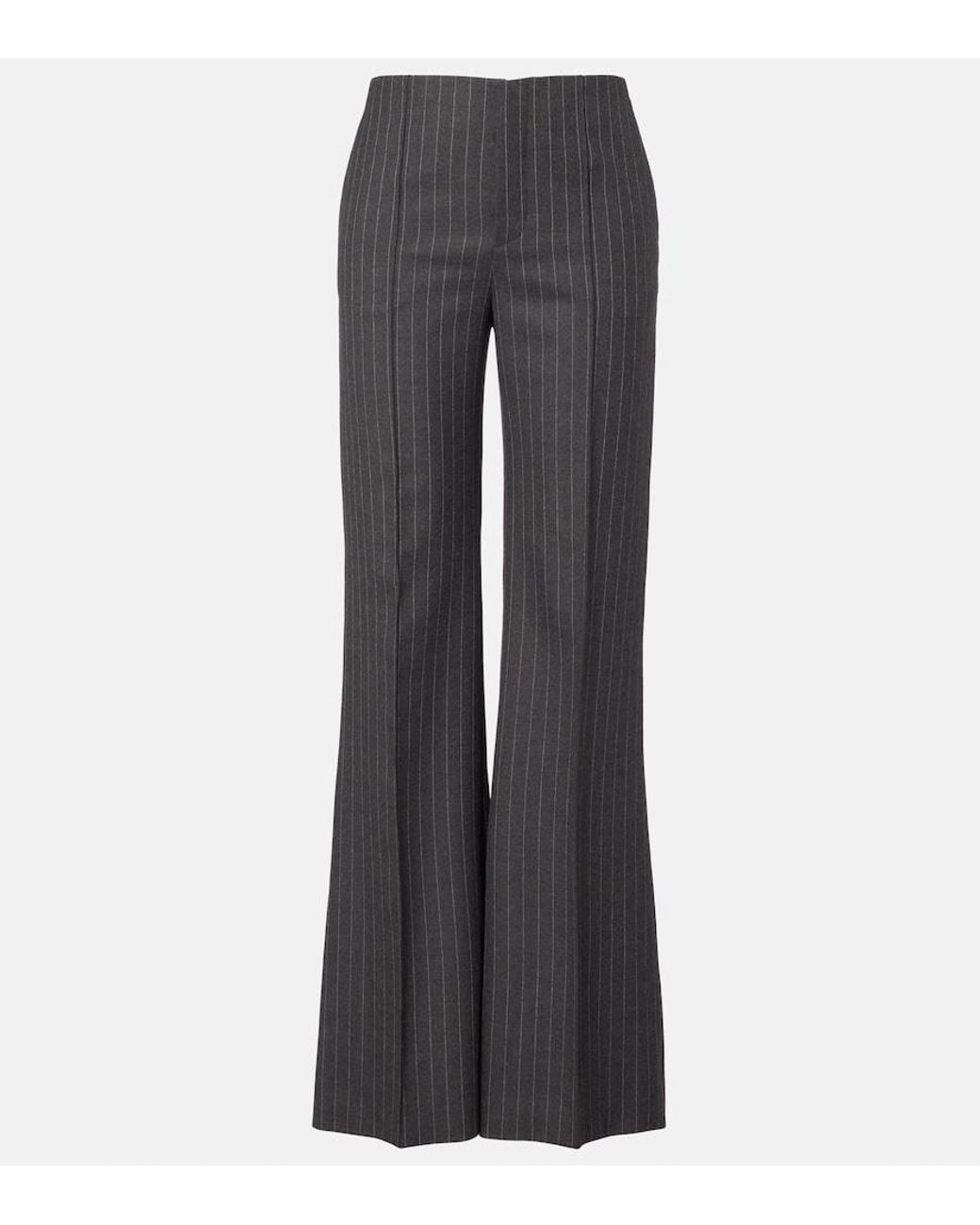 Chloé Gray Pinstriped Virgin Wool Wide-Leg Pants