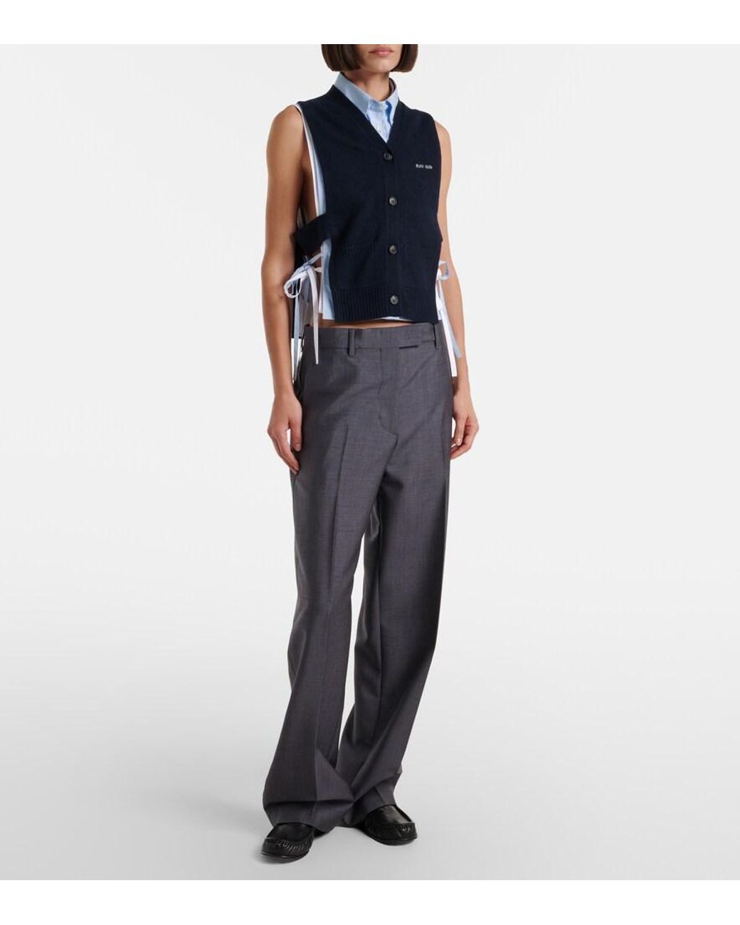 Miu Miu Blue Mohair And Wool Straight Pants