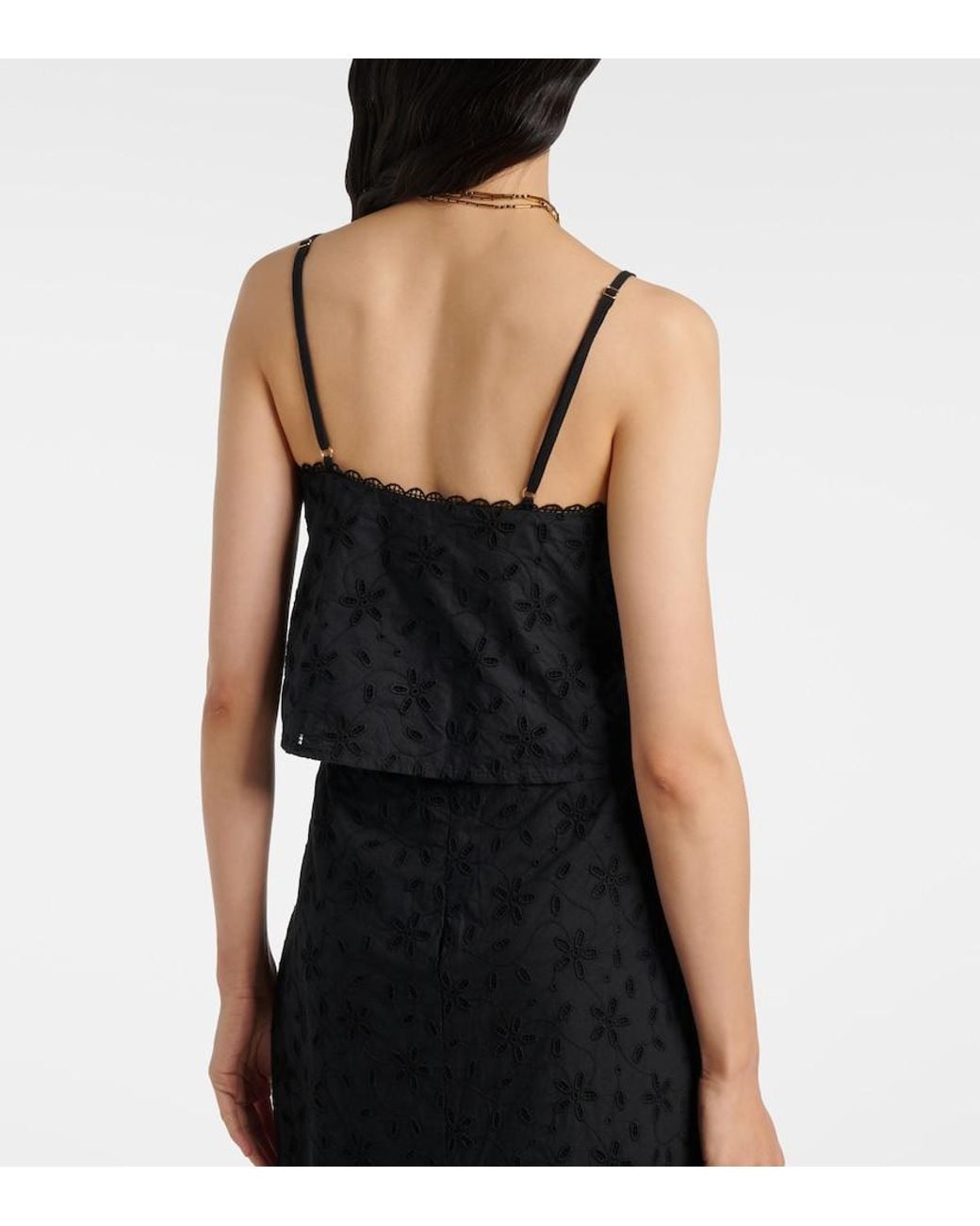 Posse Black Salma Embroidered Cropped Cotton Top