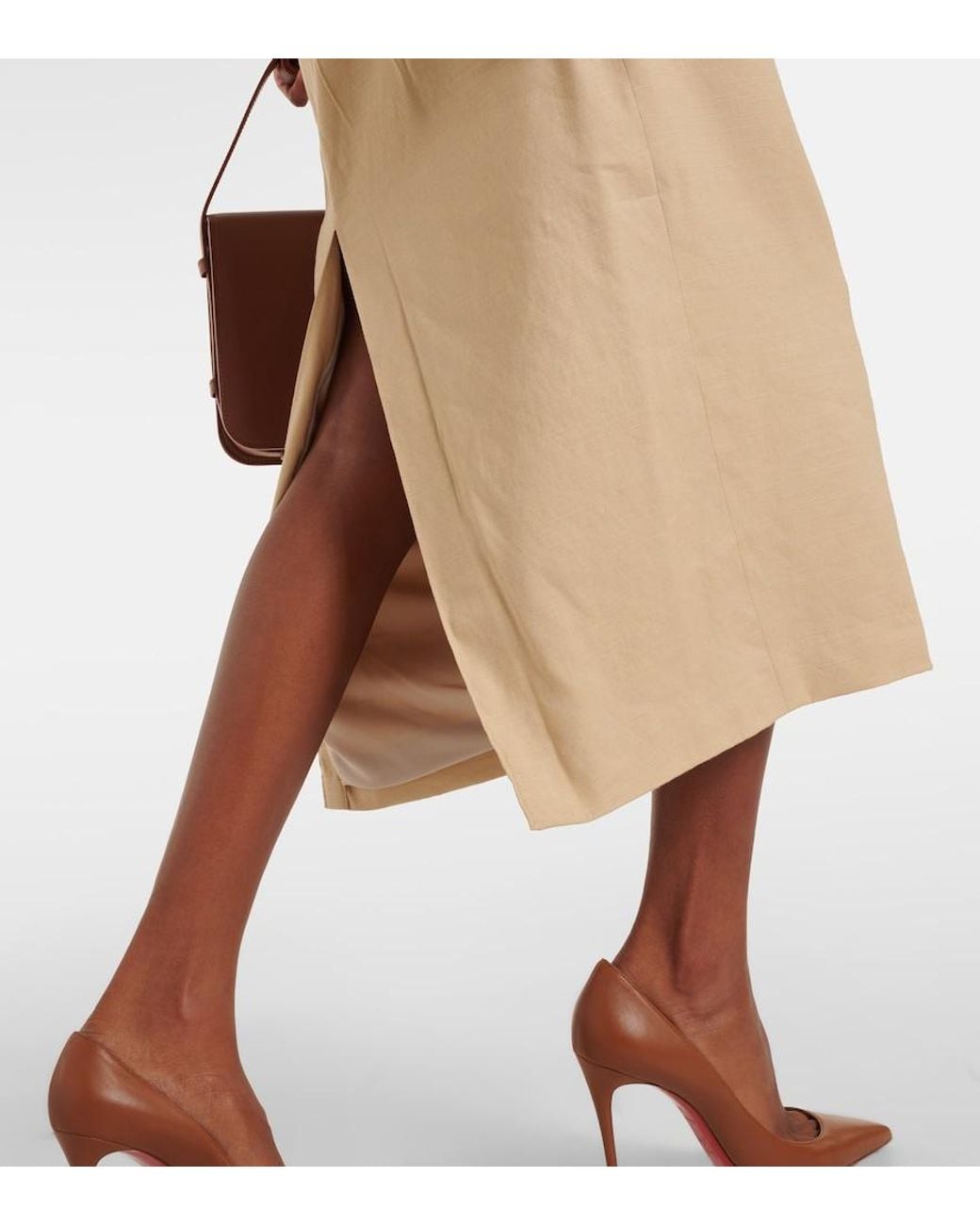 Veronica Beard Natural Kimpton Linen-Blend Midi Skirt