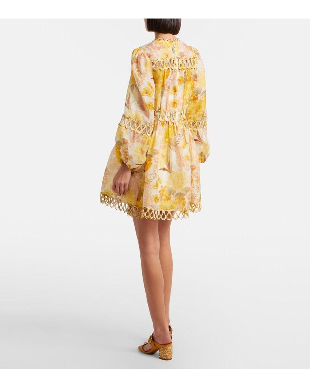 Vestido Corto Como De Lino Y Seda Floral Zimmermann de color Metallic