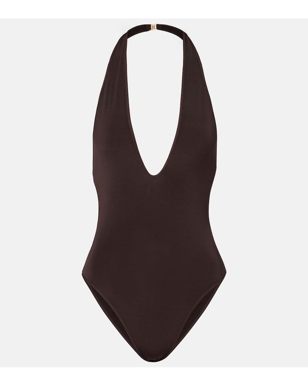 Zimmermann Brown Luna Halterneck Open-Back Bodysuit