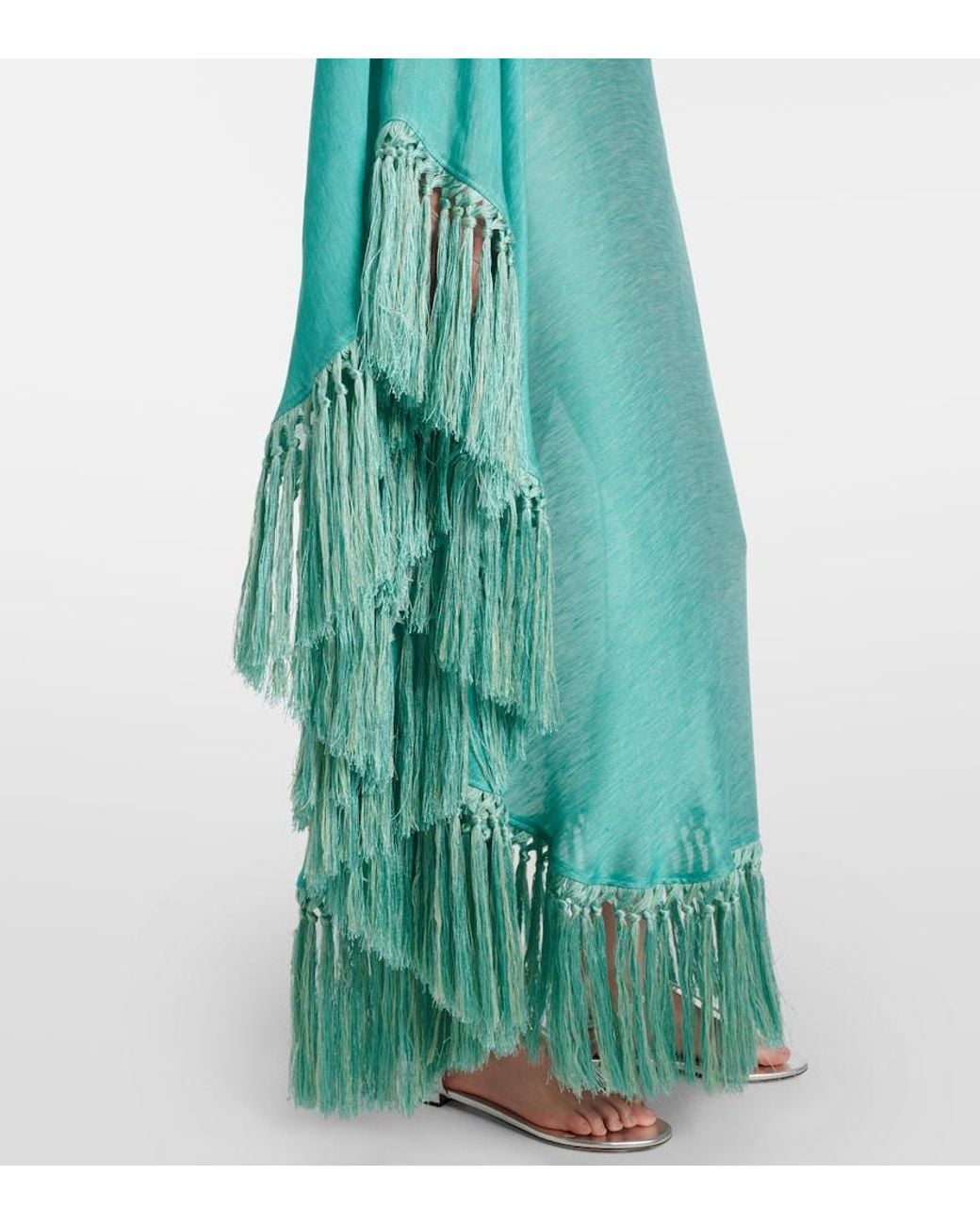 ‎Taller Marmo Blue Arno Fringed Linen-Blend Maxi Dress