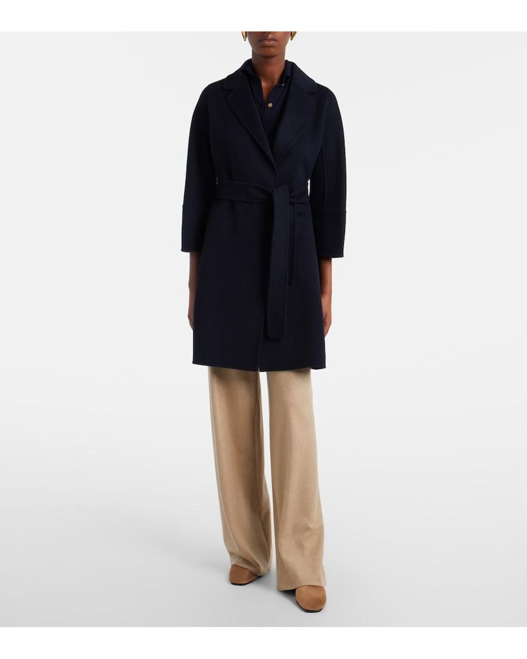 Max Mara Black Wool Wrap Coat
