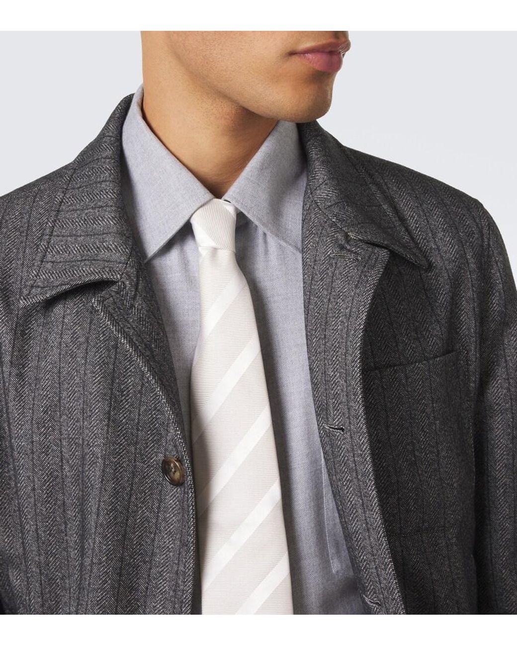 Brunello Cucinelli White Striped Silk Tie for men