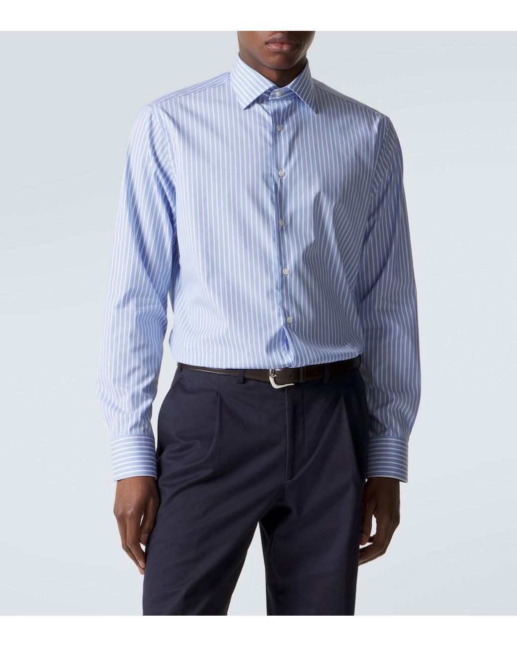 Canali Blue Striped Cotton Poplin Shirt for men