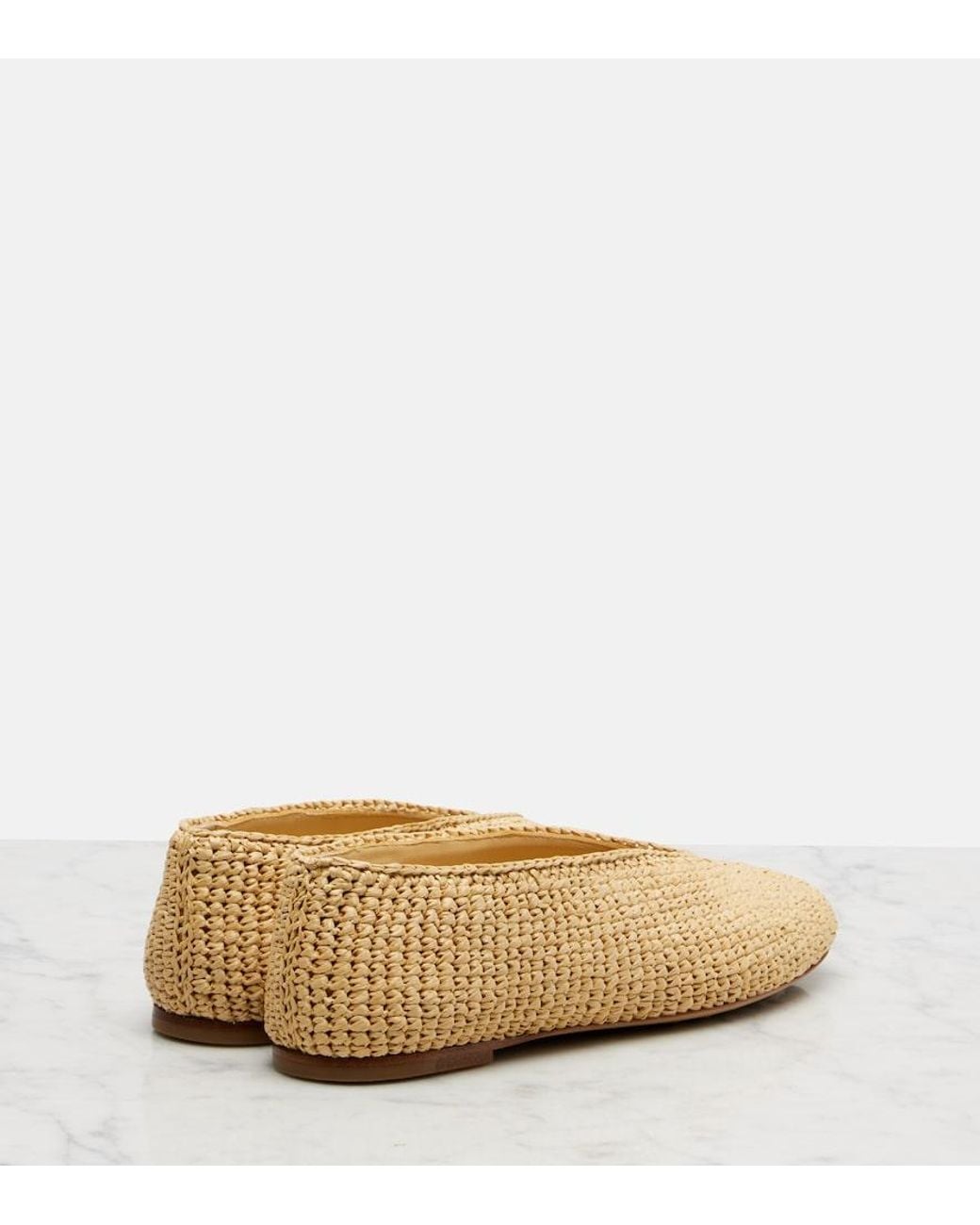 Bottega Veneta Natural Rosa Raffia Ballet Flats