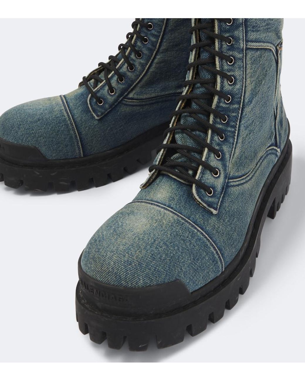 Balenciaga Black Combat Strike Denim Lace-Up Boots for men