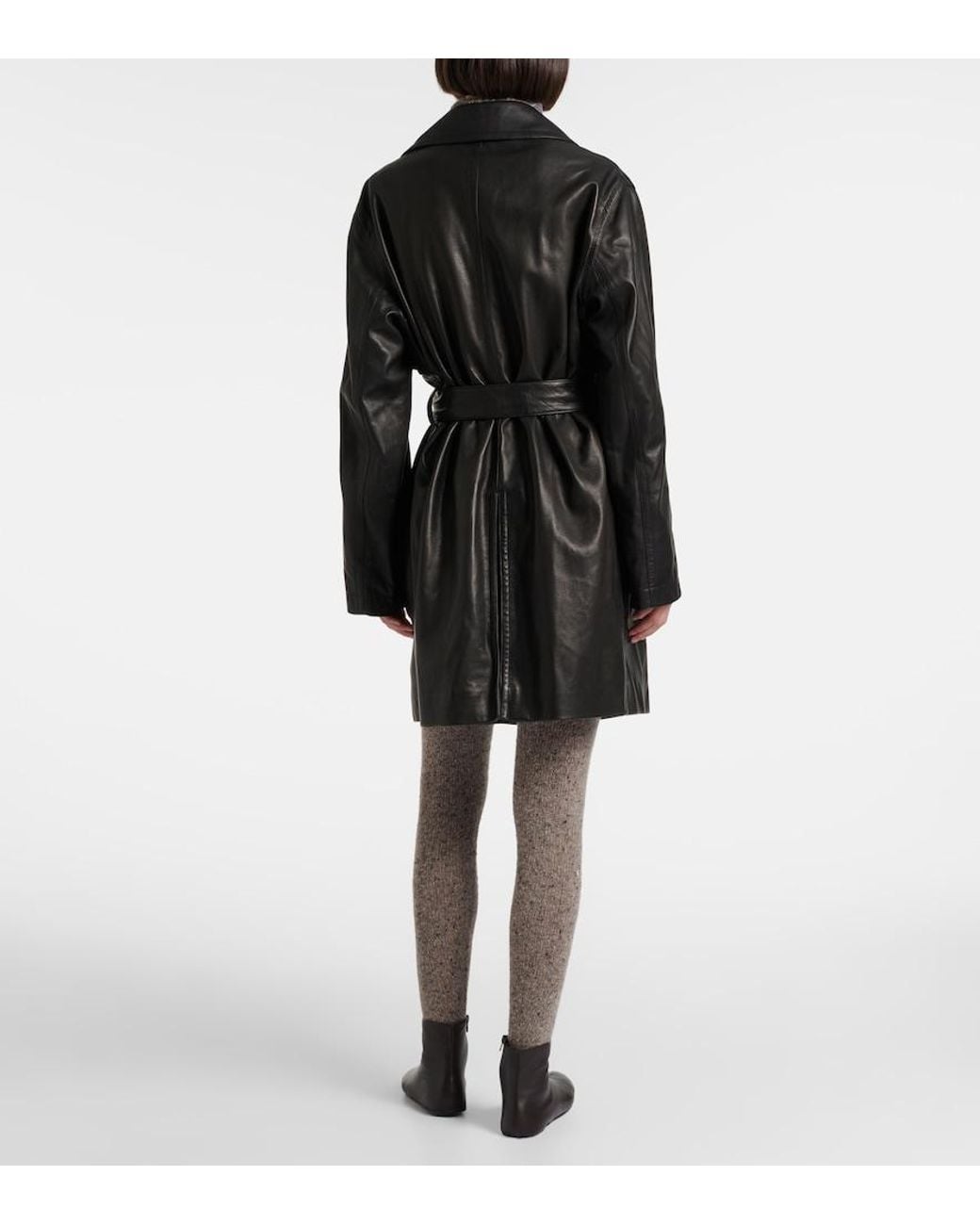 The Row Black Siempra Leather Coat