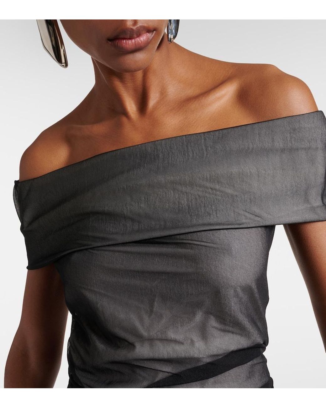Proenza Schouler Gray Allegra Ruched Off-Shoulder Top
