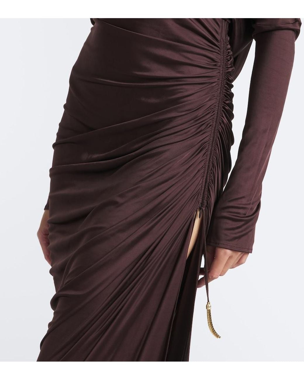 Balmain Purple Draped Jersey Maxi Dress