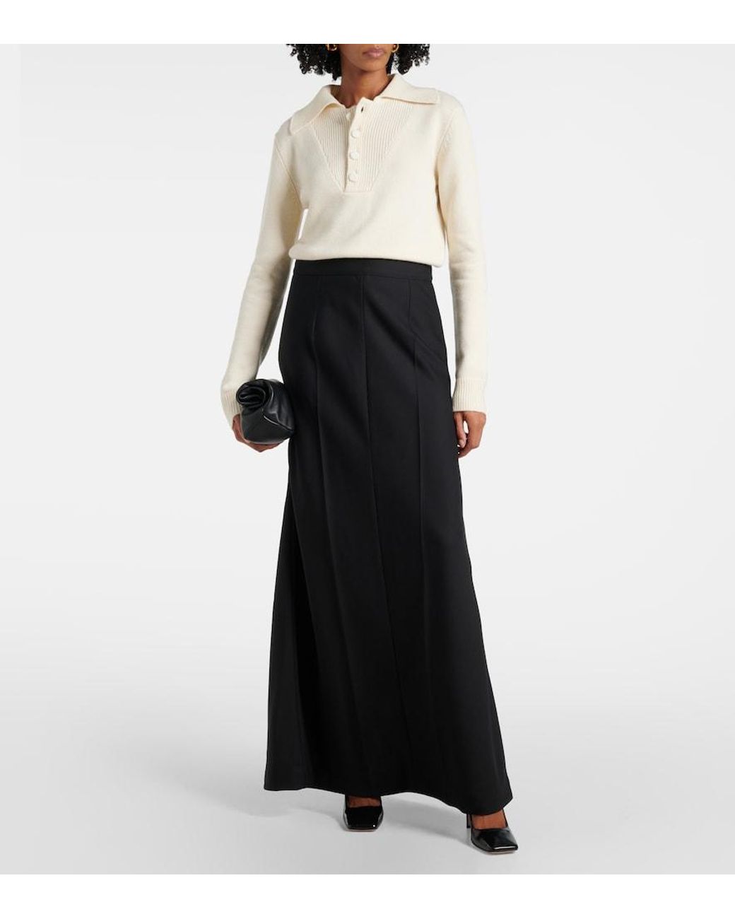 Plan C Black Wool Maxi Skirt