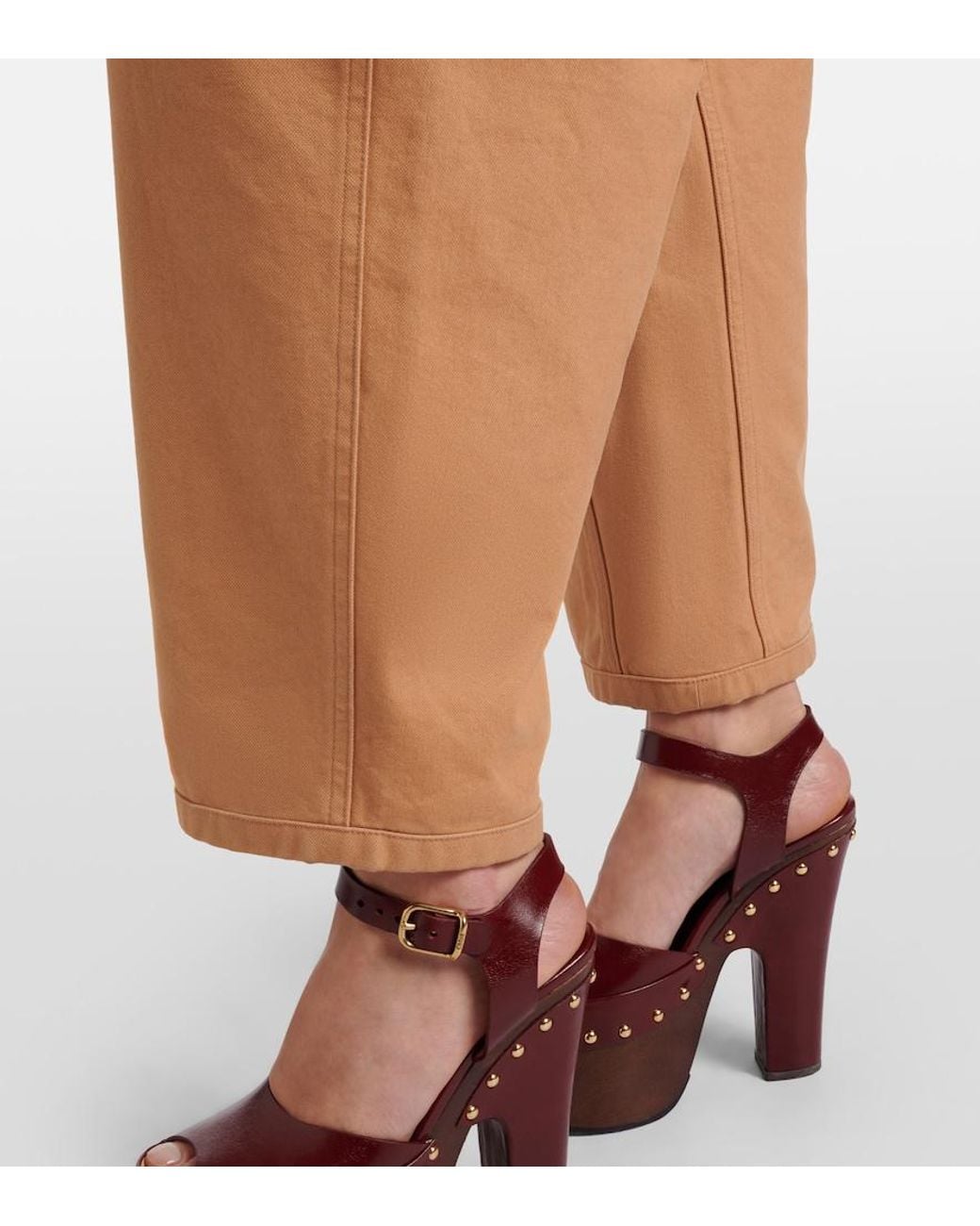 Chloé Brown Cropped Barrel-Leg Pants