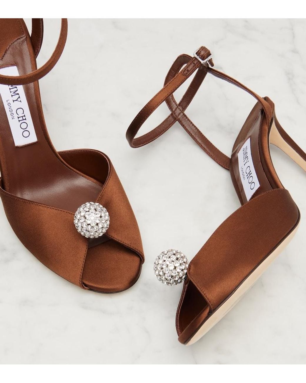 Jimmy Choo Brown Sacora 85 Satin Peep-Toe Sandals