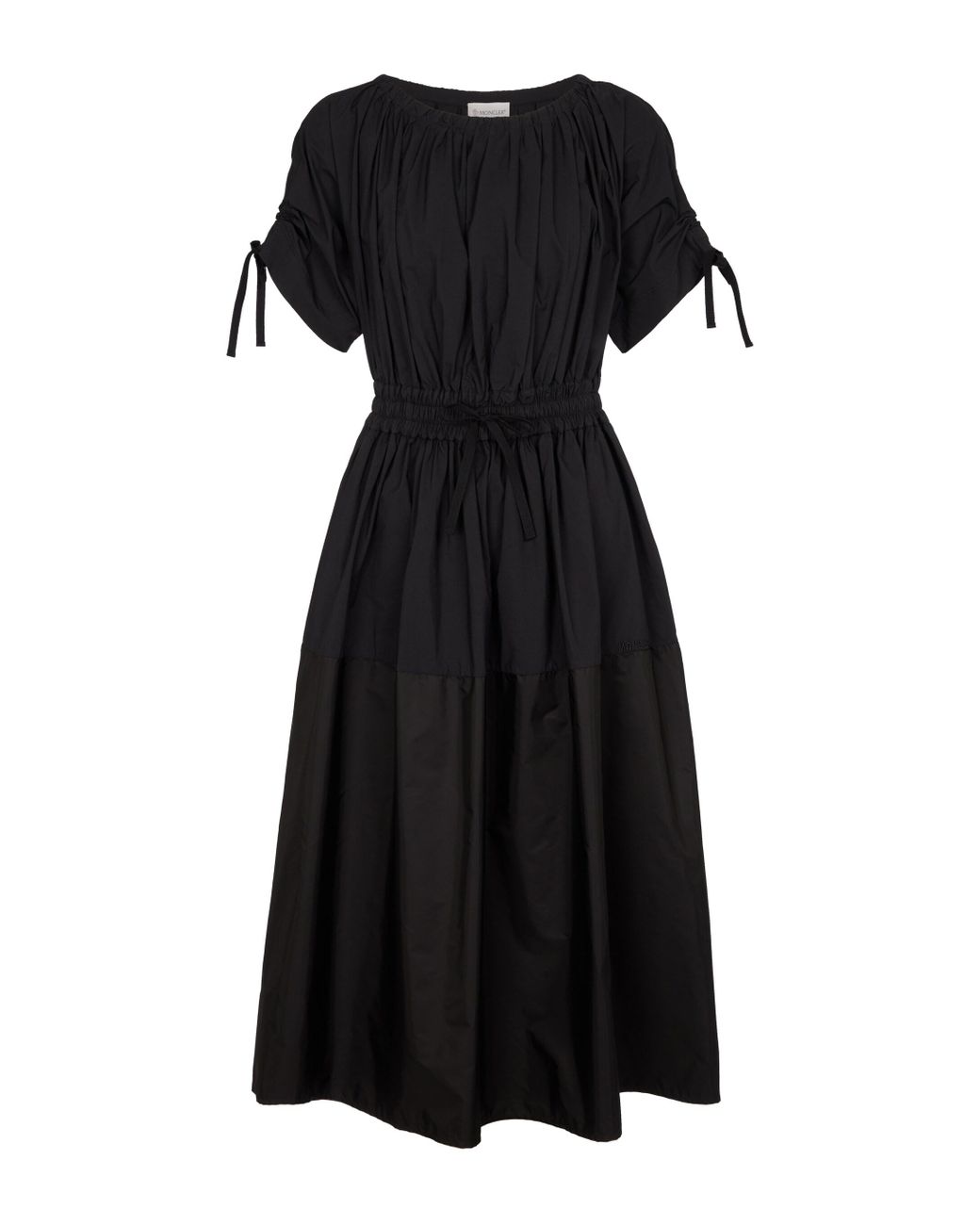 Moncler Pleated Midi Dress in Black - Lyst