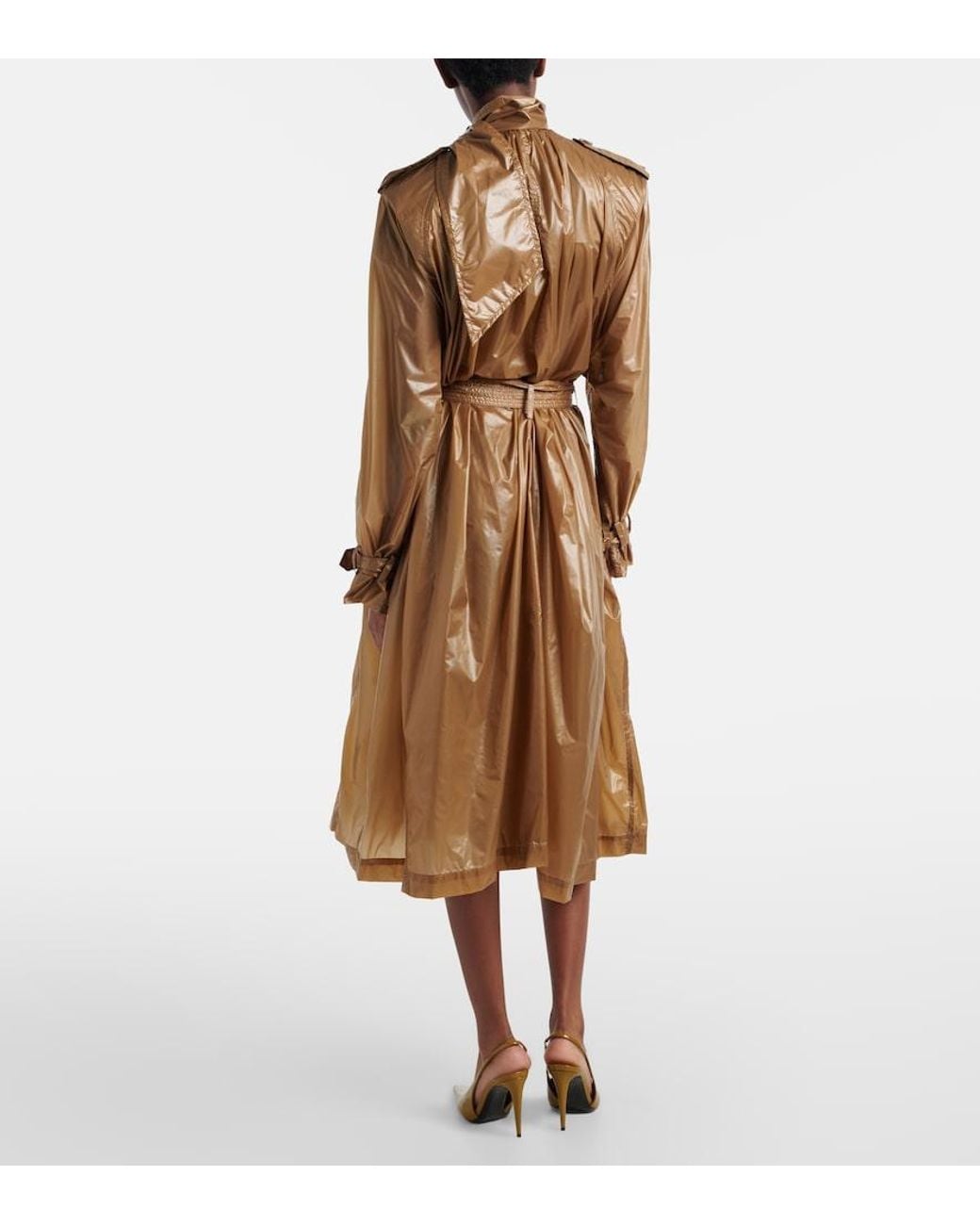 Saint Laurent Brown Tie-Neck Trench Coat