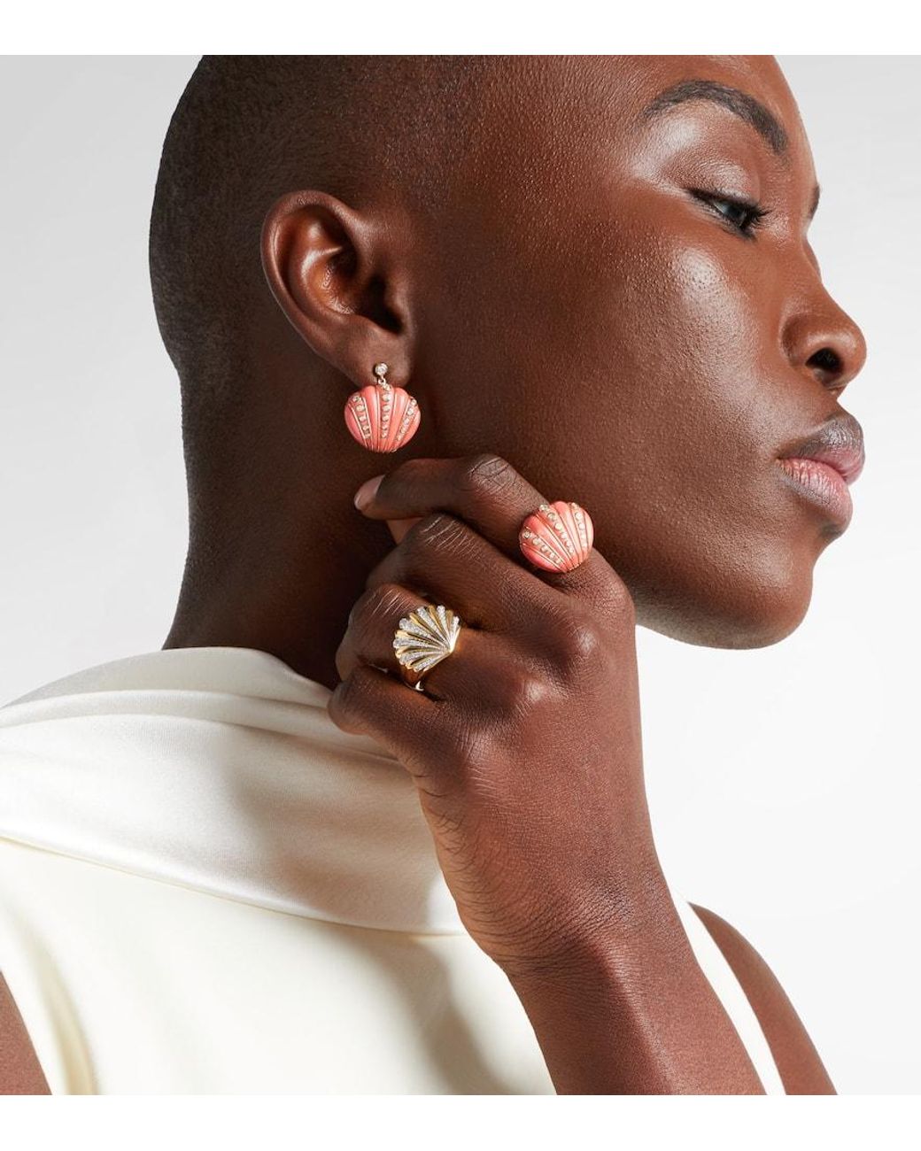 Yvonne Léon White Ring Coquillage Aus 18Kt Gelbgold (750/1000) Mit Diamanten