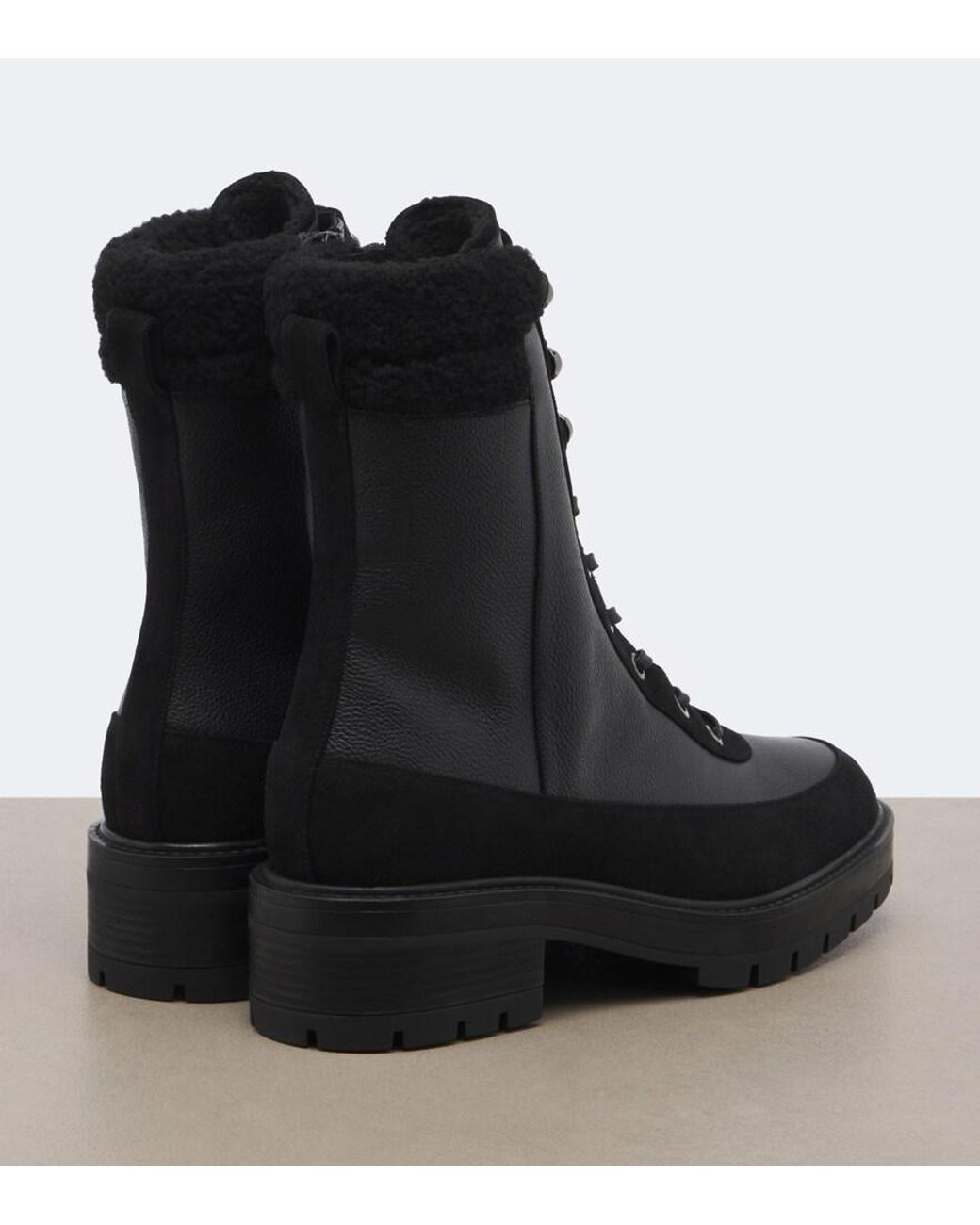 Aquazzura Black Very Cortina Leather Lace-Up Boots