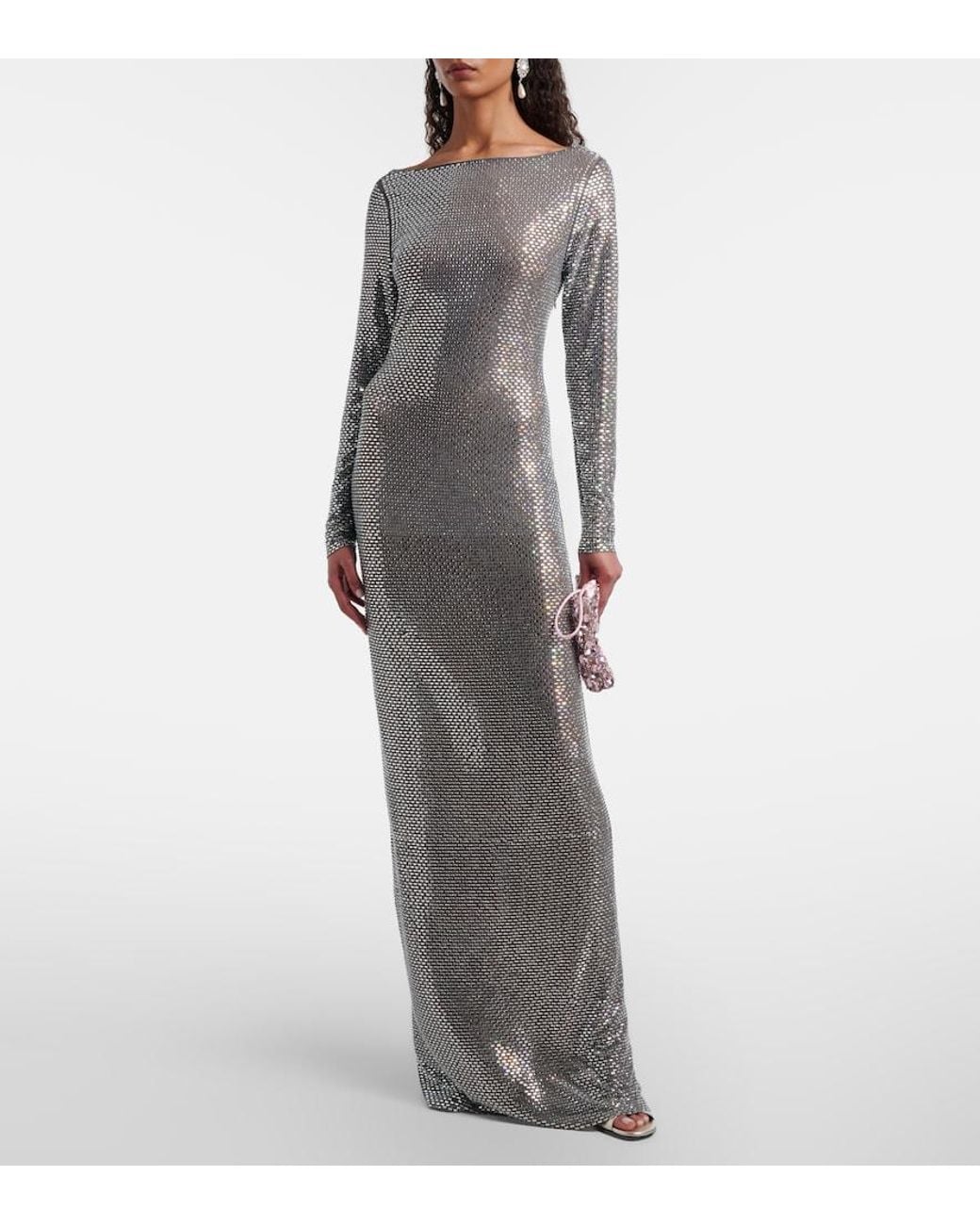Self-Portrait Gray Embellished Maxi Dress