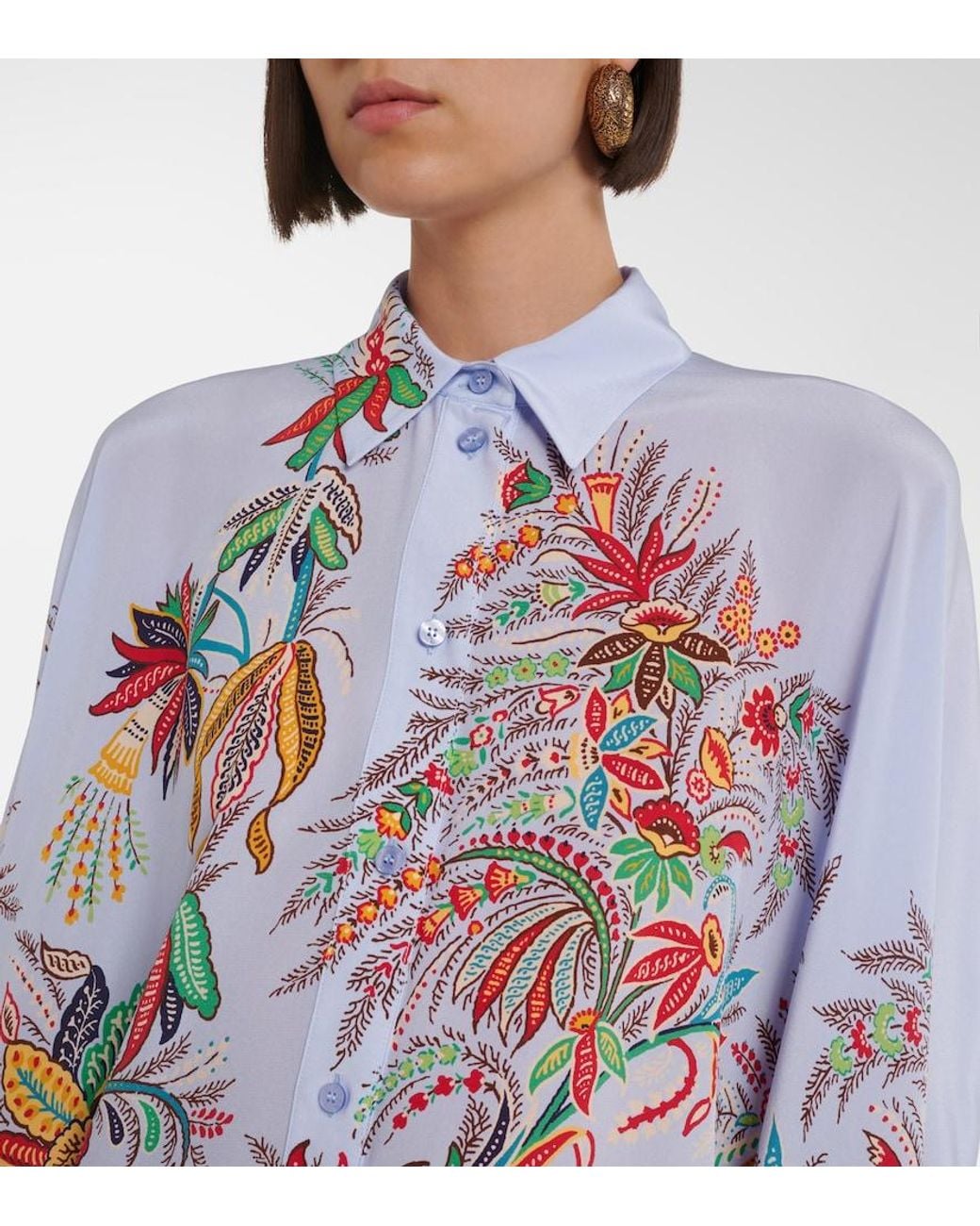 Etro White Floral Silk Shirt