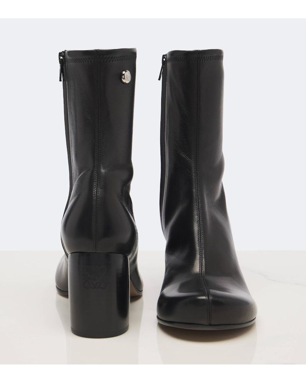 Loewe Black Oval Leather Ankle Boots