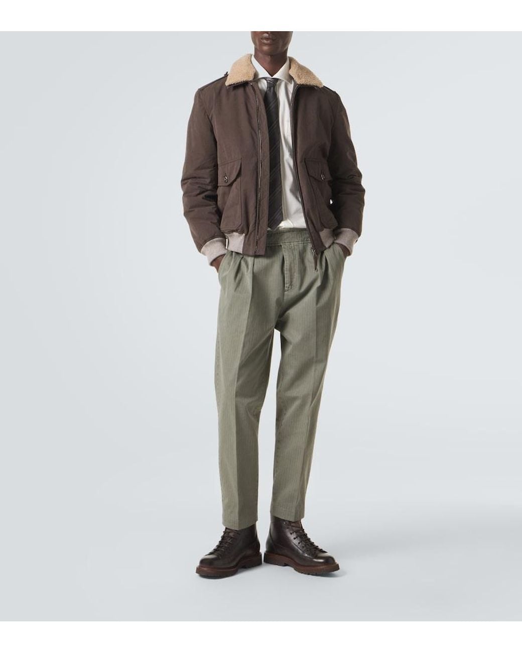 Brunello Cucinelli Brown Shearling-Trimmed Blouson Jacket for men
