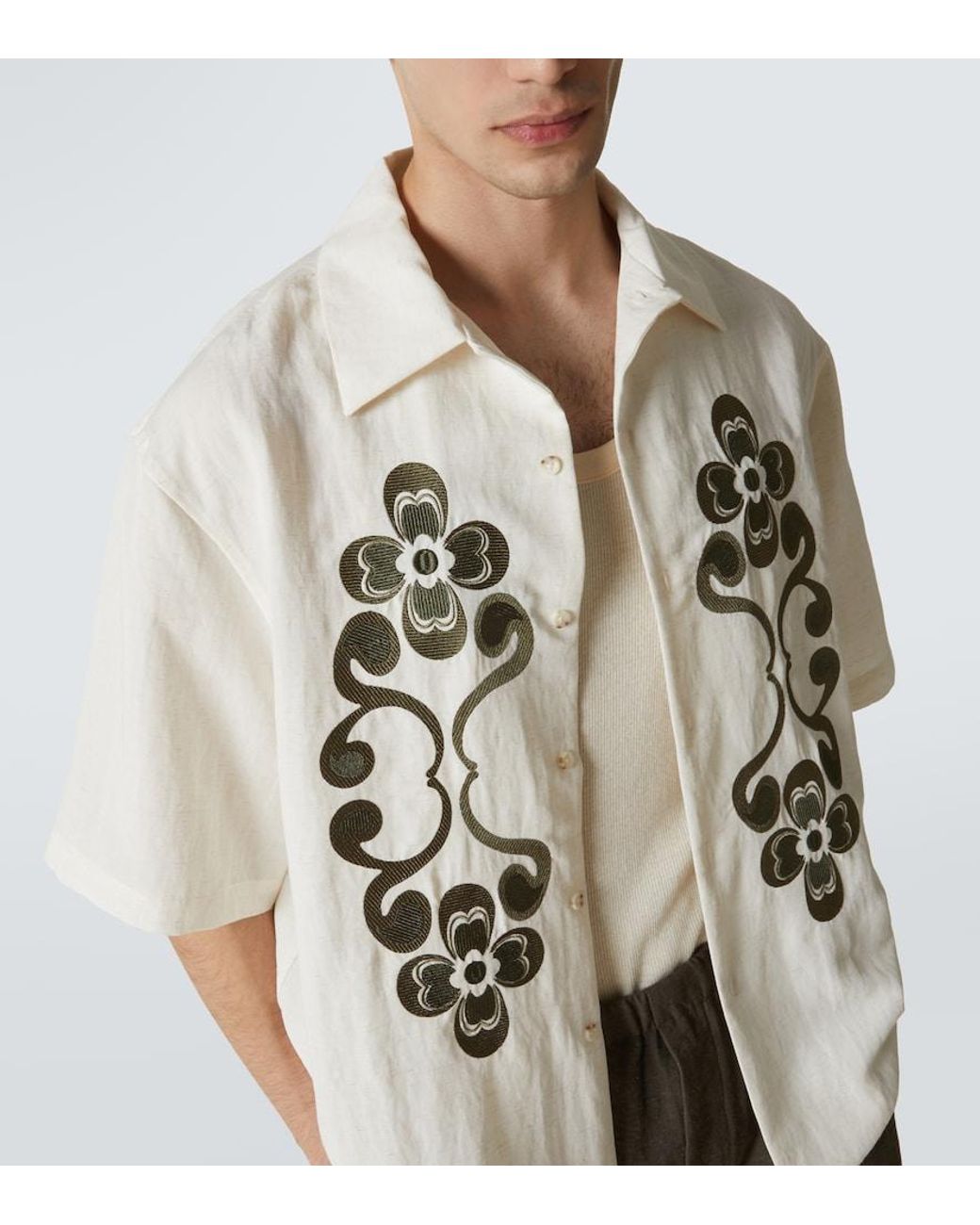 Commas White Reflection Embroidered Bowling Shirt for men