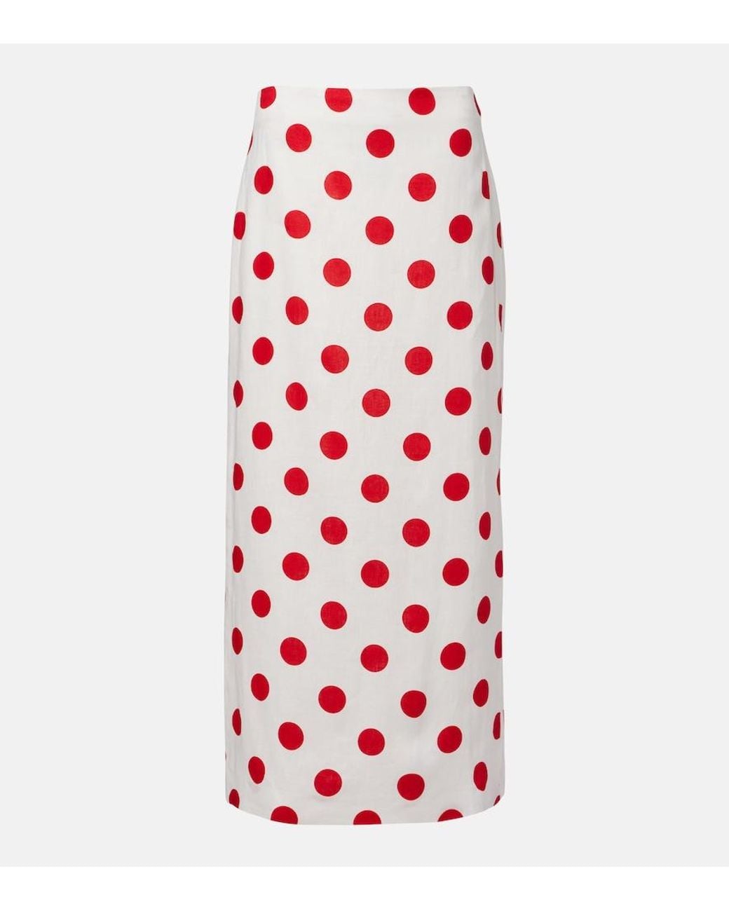 Cala De La Cruz Red Bruna Polka-Dot Linen Maxi Skirt