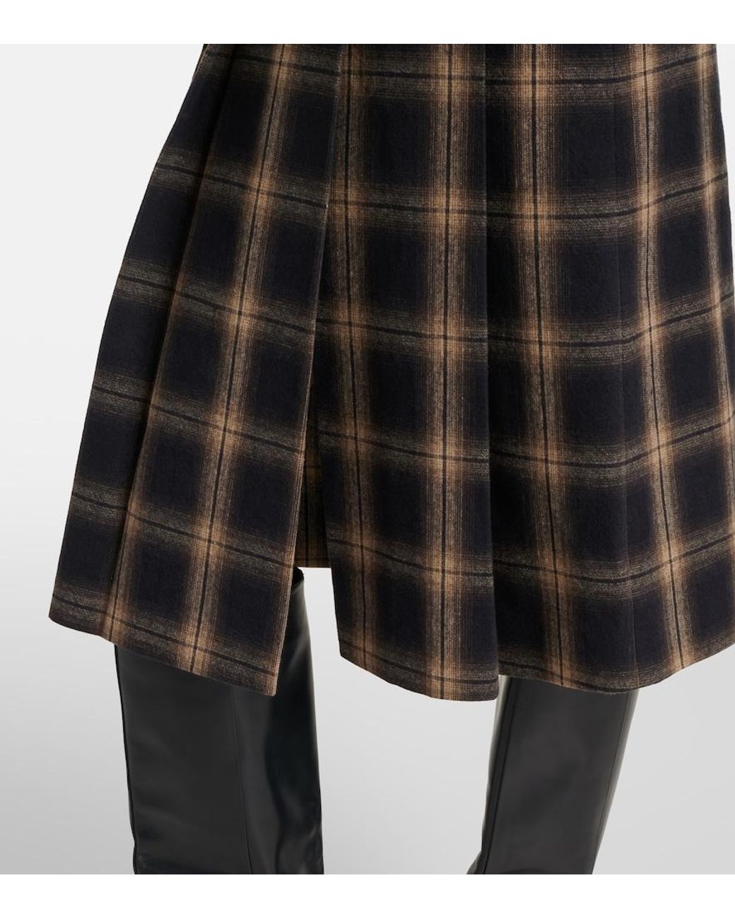 The Attico Black Plaid Pleated Cotton Midi Skirt