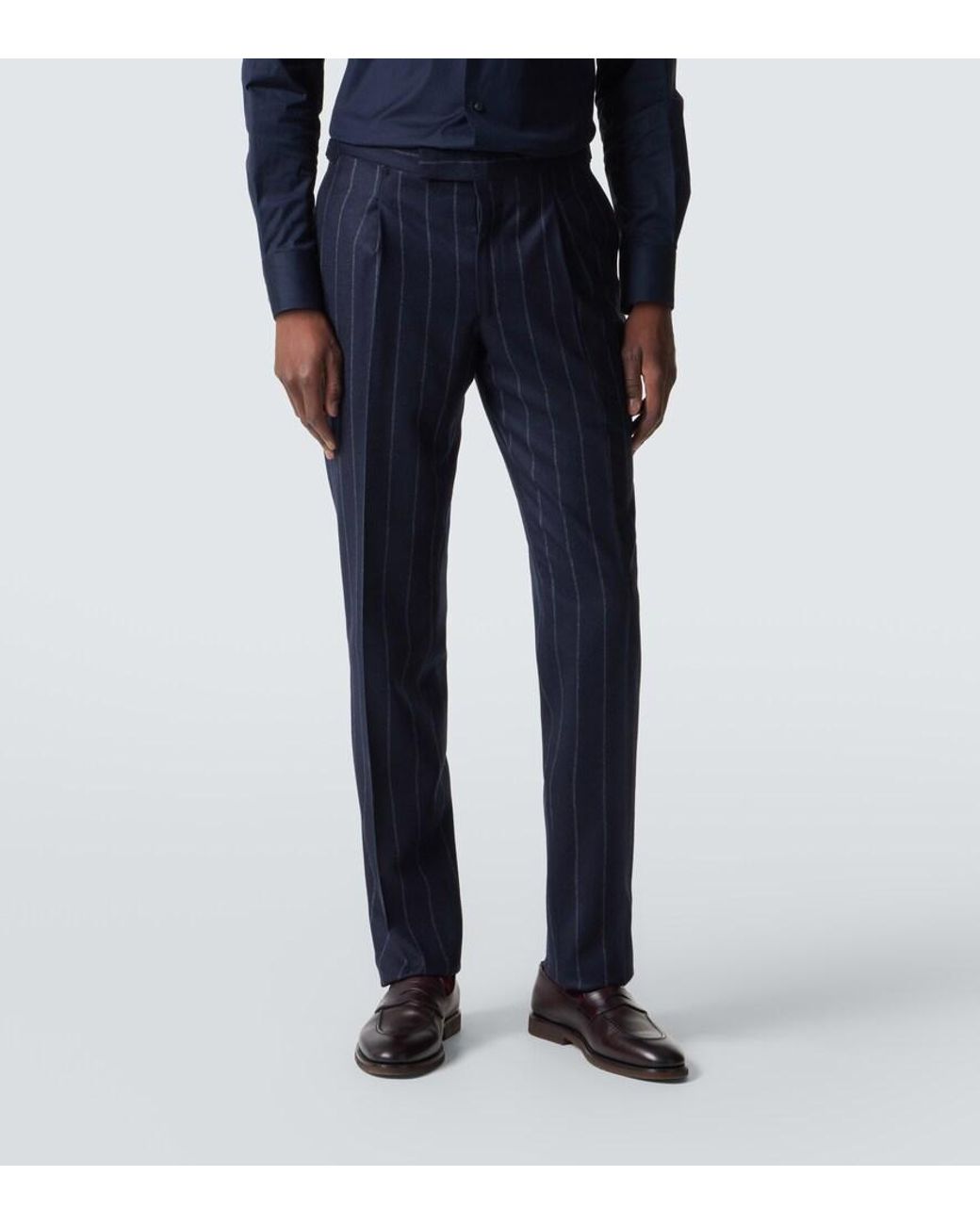 Thom Sweeney Blue Chalk Stripe Wool And Cashmere Suit for men