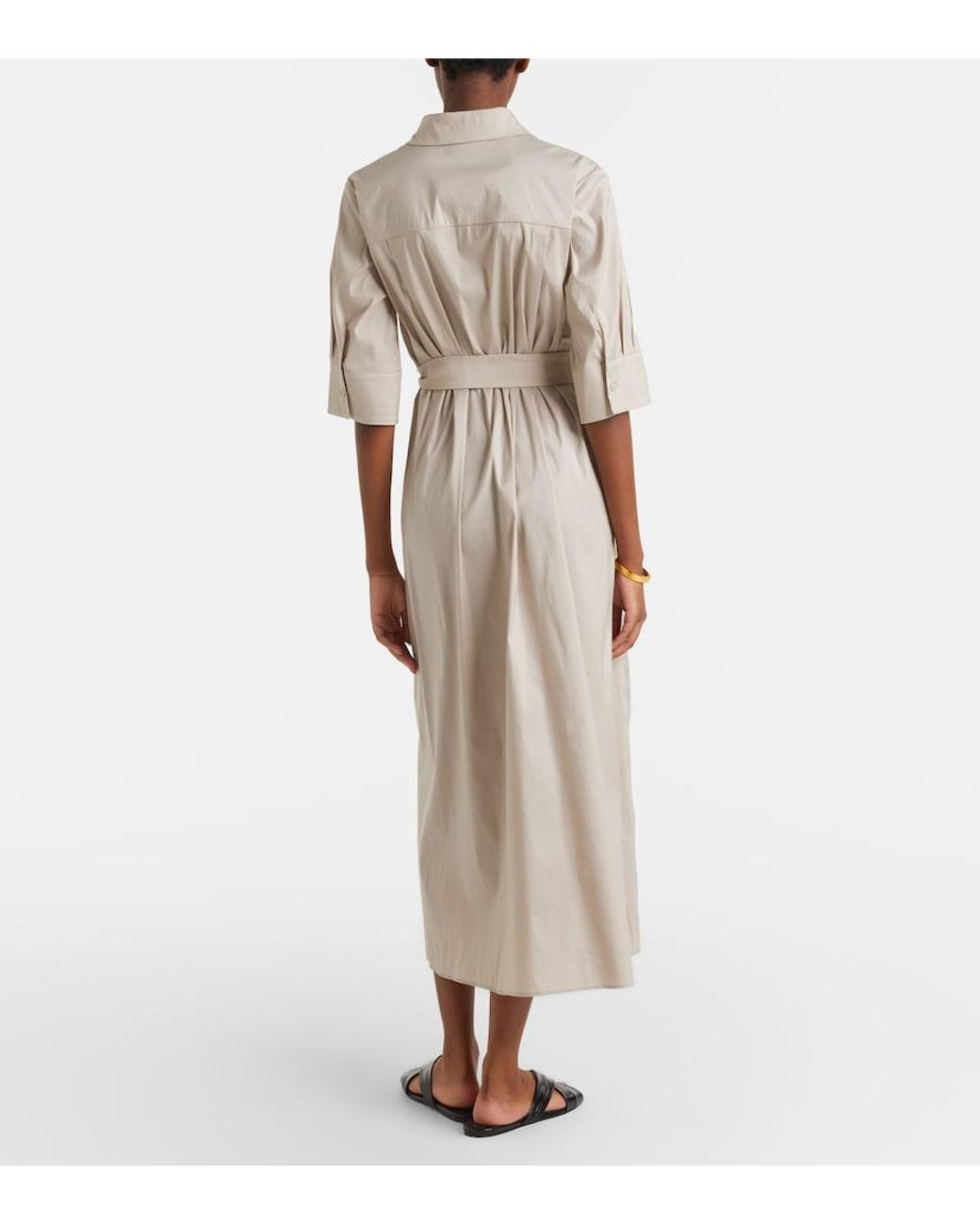 Max Mara Natural Cognac Cotton-Blend Midi Dress