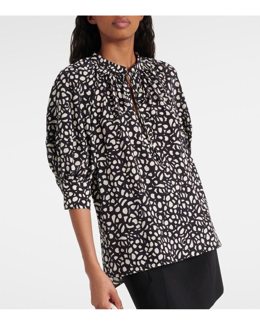 Max Mara Black Emy Printed Silk Twill Blouse