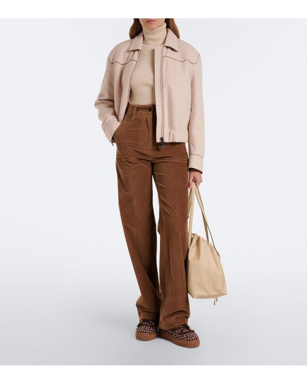 Moncler Brown Cotton Corduroy Wide-Leg Pants