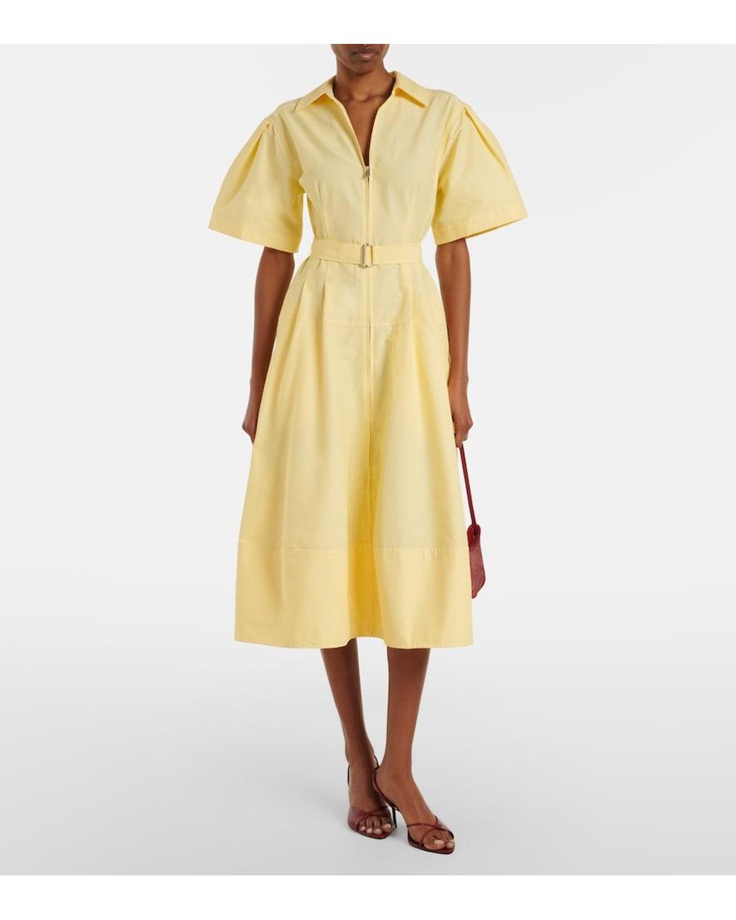Jonathan Simkhai Yellow Belted Cotton-Blend Shirt Dress