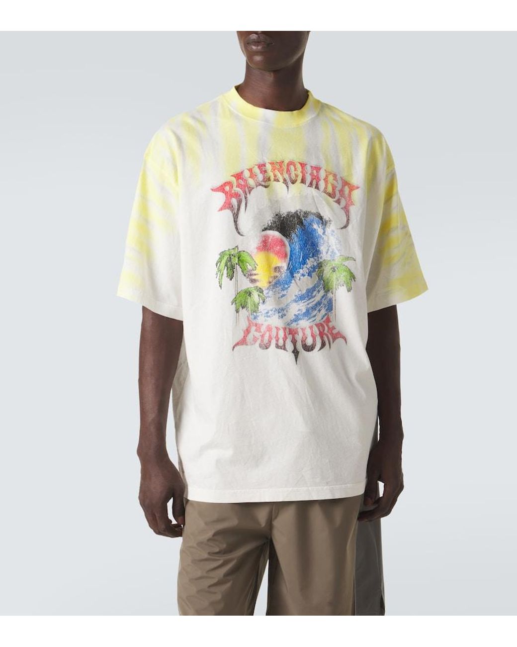 Balenciaga White Printed Tie-Dye Cotton Jersey T-Shirt for men