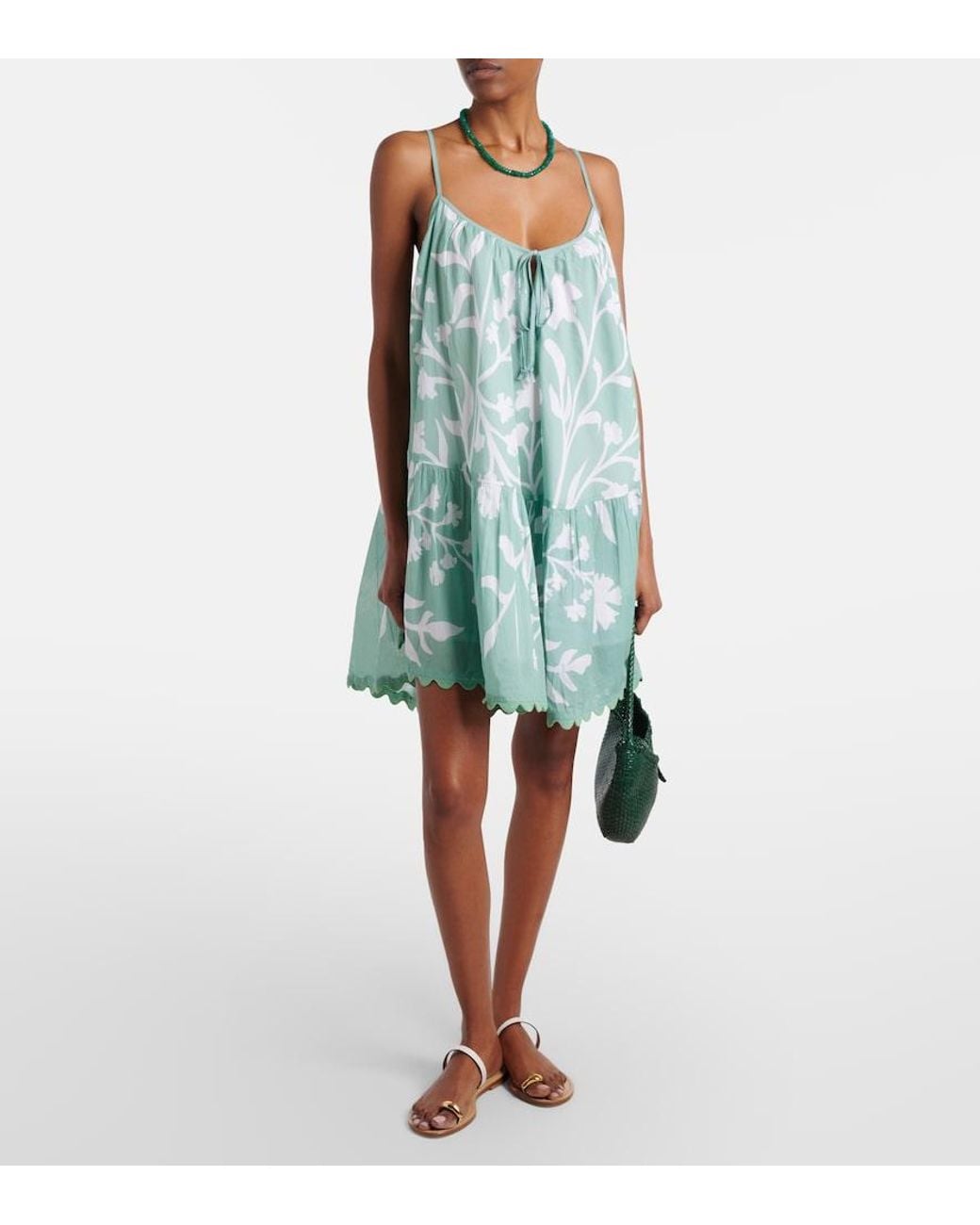 Juliet Dunn Blue Floral Scalloped Cotton Minidress