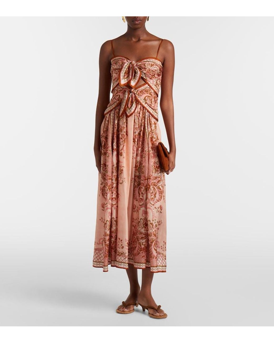 Zimmermann Brown Aster Floral Silk Midi Dress