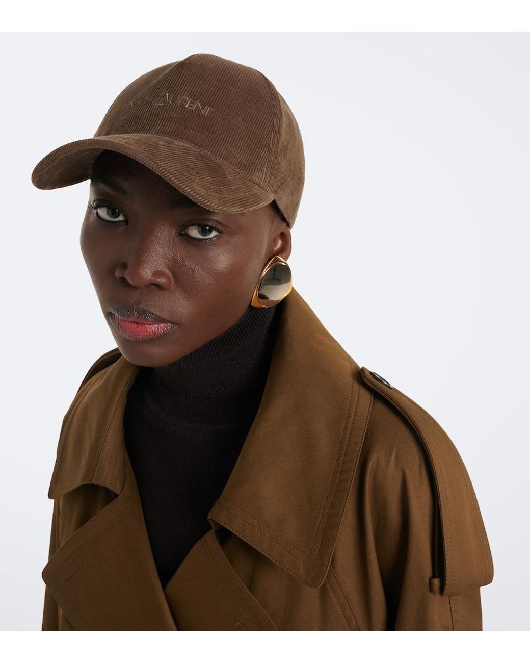 Saint Laurent Brown Corduroy Logo Baseball Cap