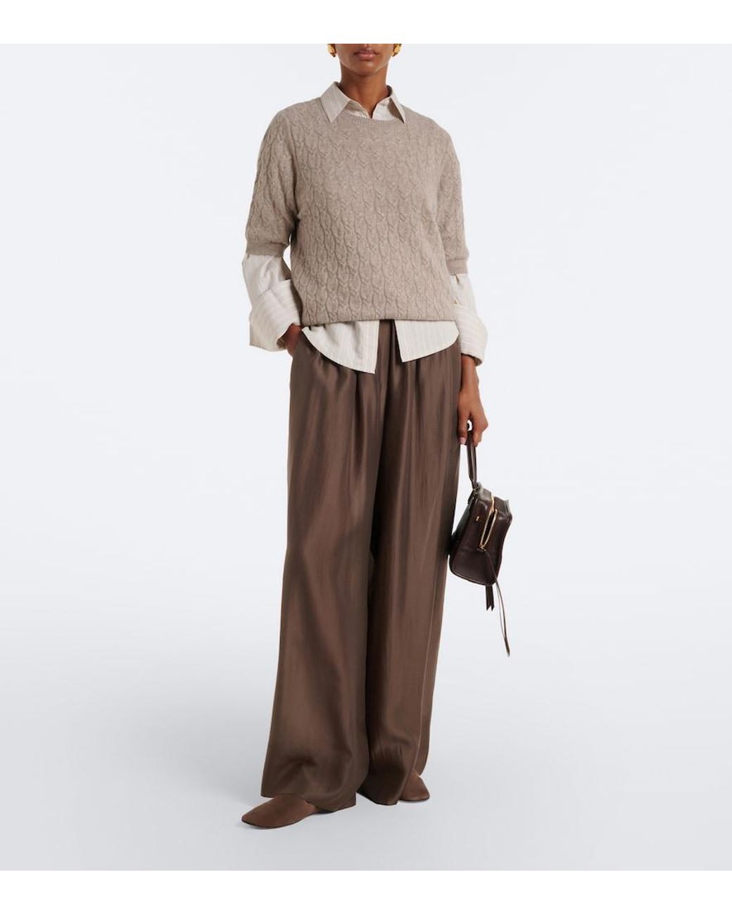 Jardin Des Orangers Brown Cable Knit Cashmere Sweater