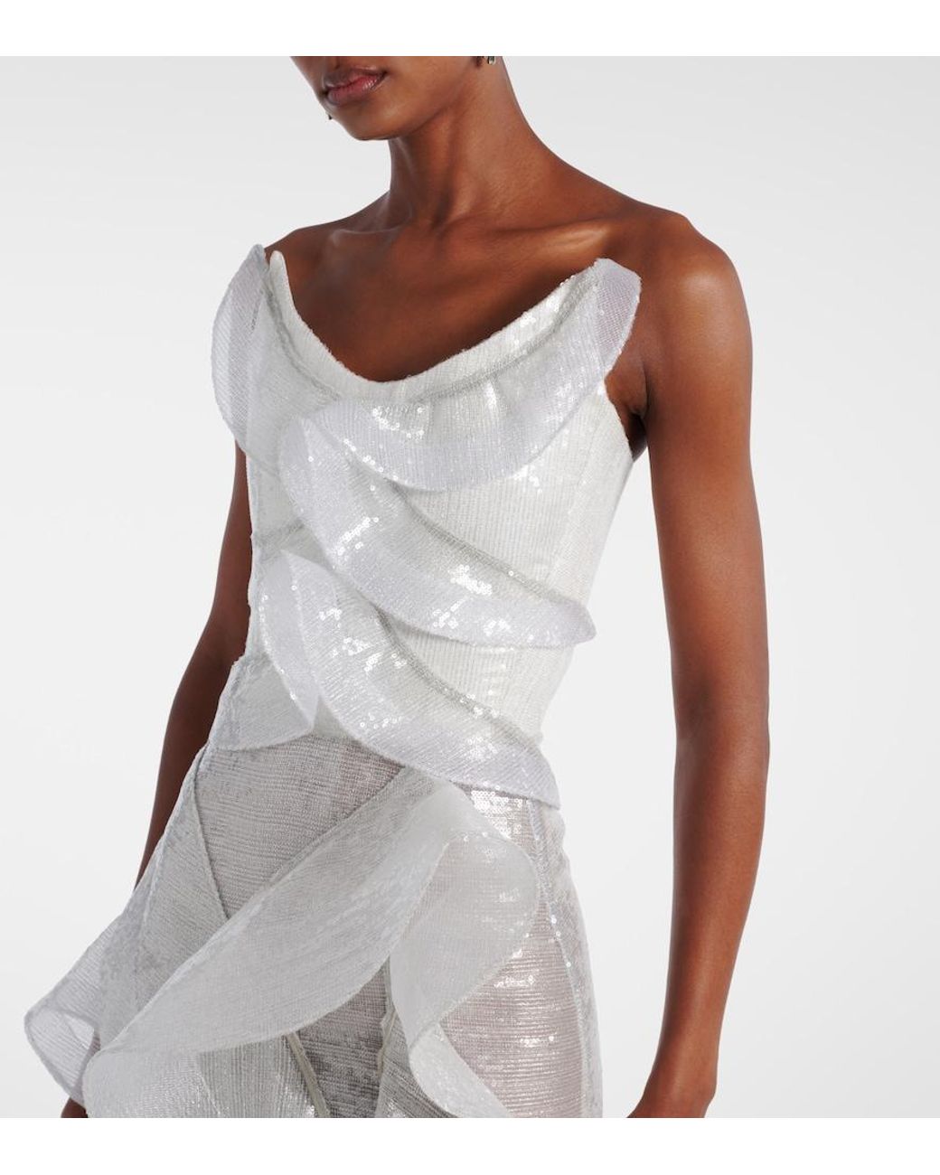 Maticevski White Refraction Sequined Ruffled Gown