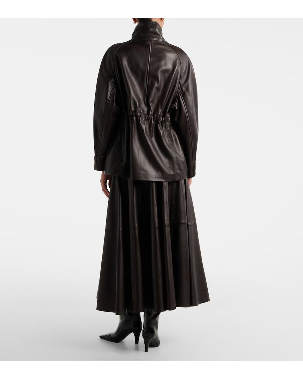 Nour Hammour Black Daria Leather Midi Skirt
