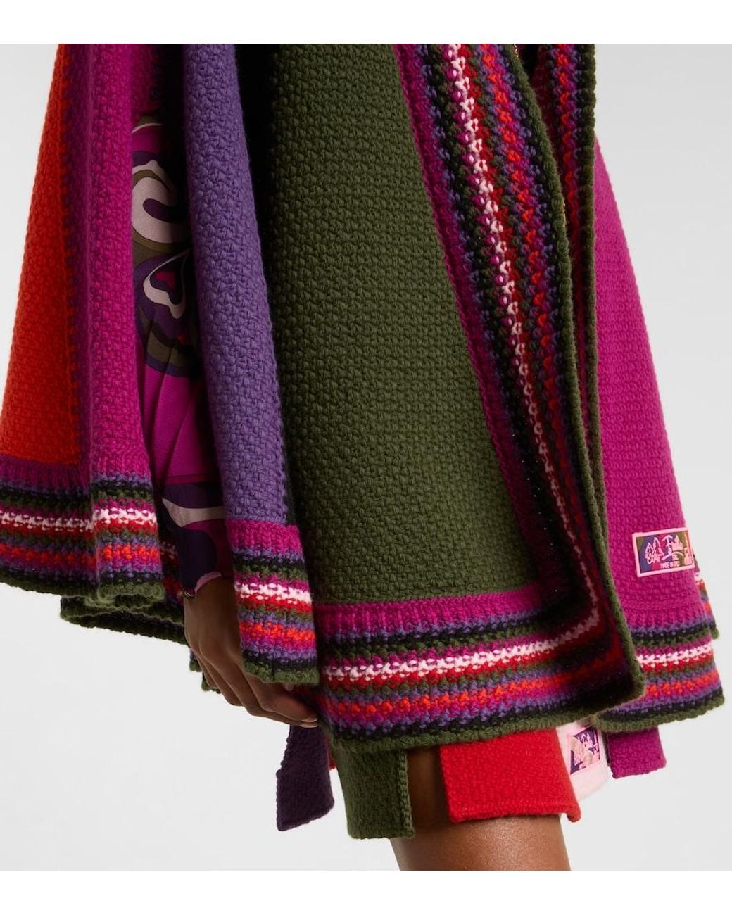 Emilio Pucci Red Colorblocked Wool Cape
