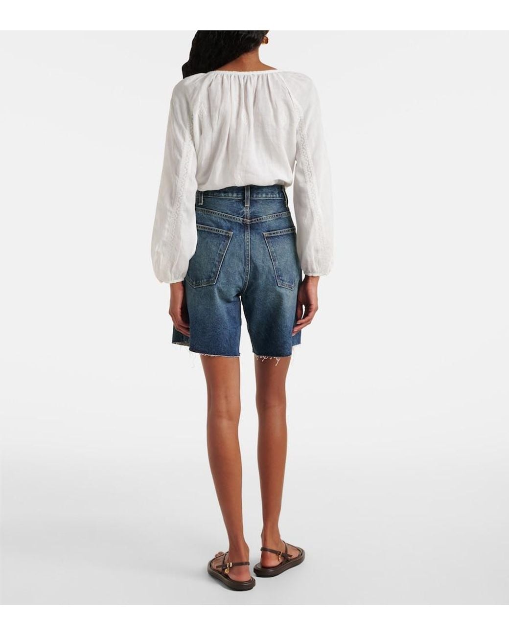 Nili Lotan Blue Russel Mid-Rise Denim Shorts