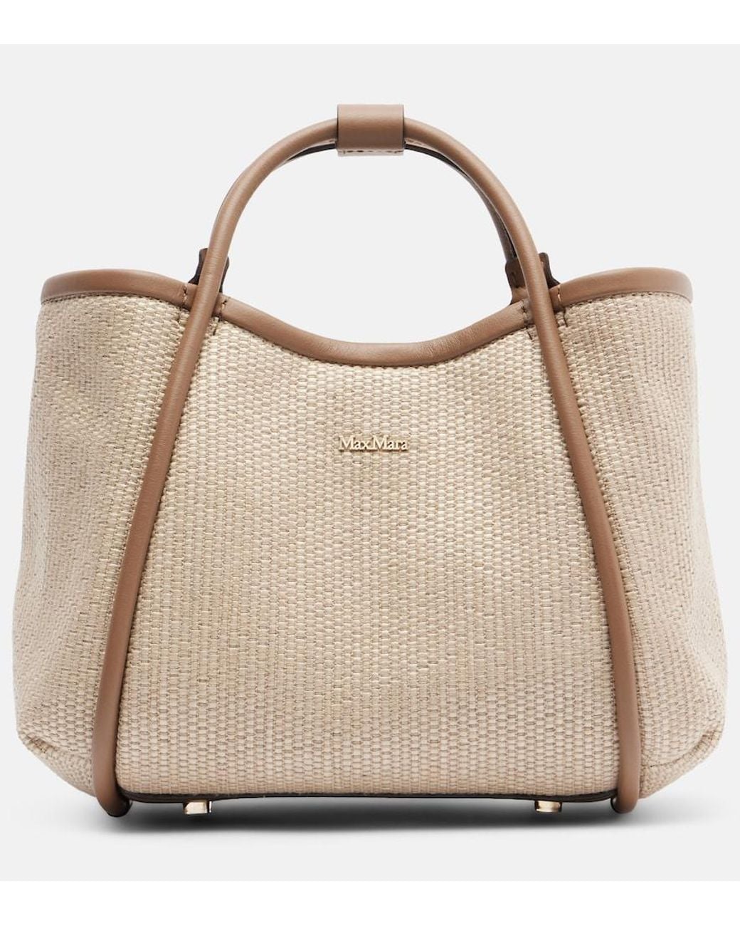 Max Mara Natural Marin Small Leather-Trimmed Top-Handle Bag